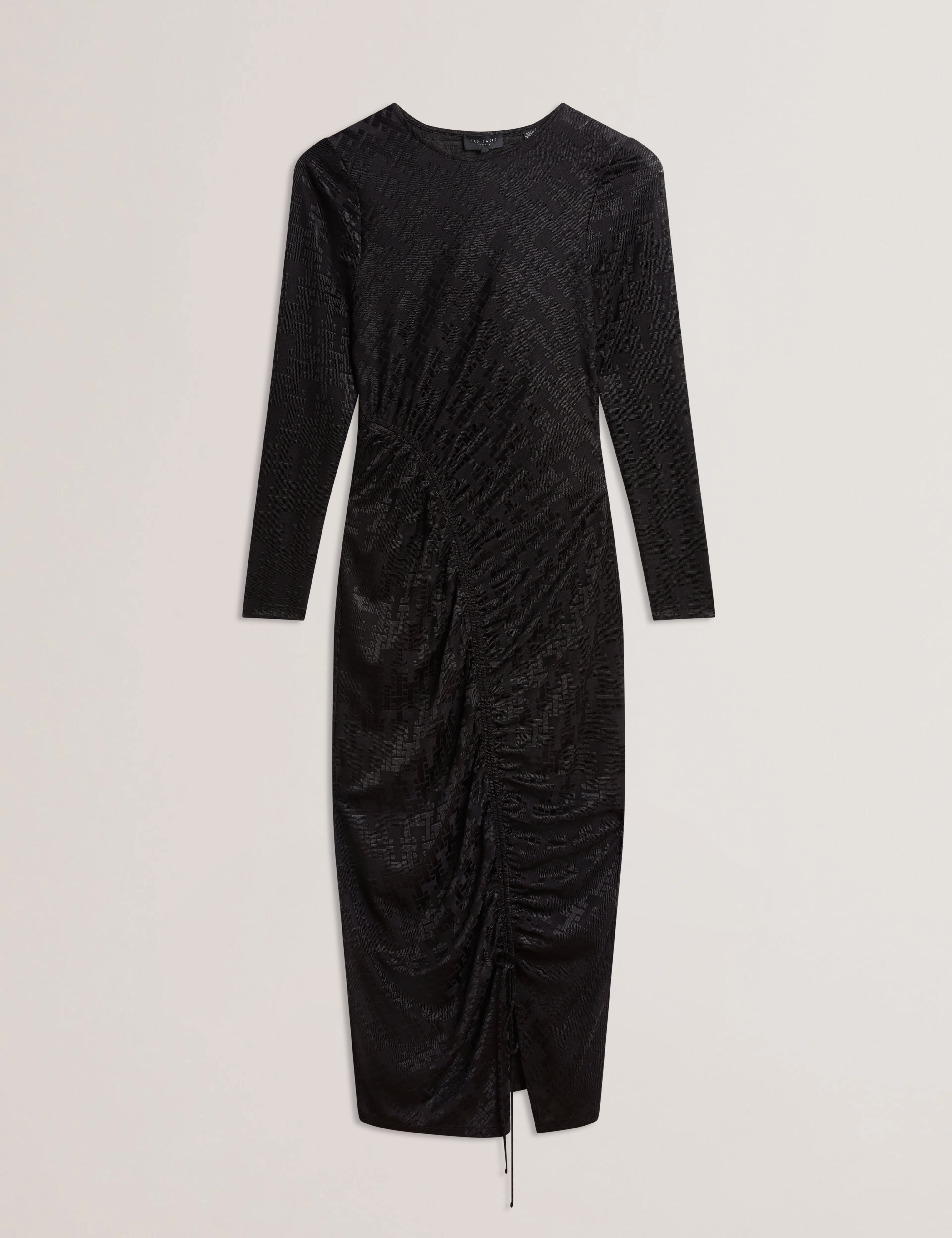Sherlay Jacquard T Bodycon Gathered Midi Dress Black