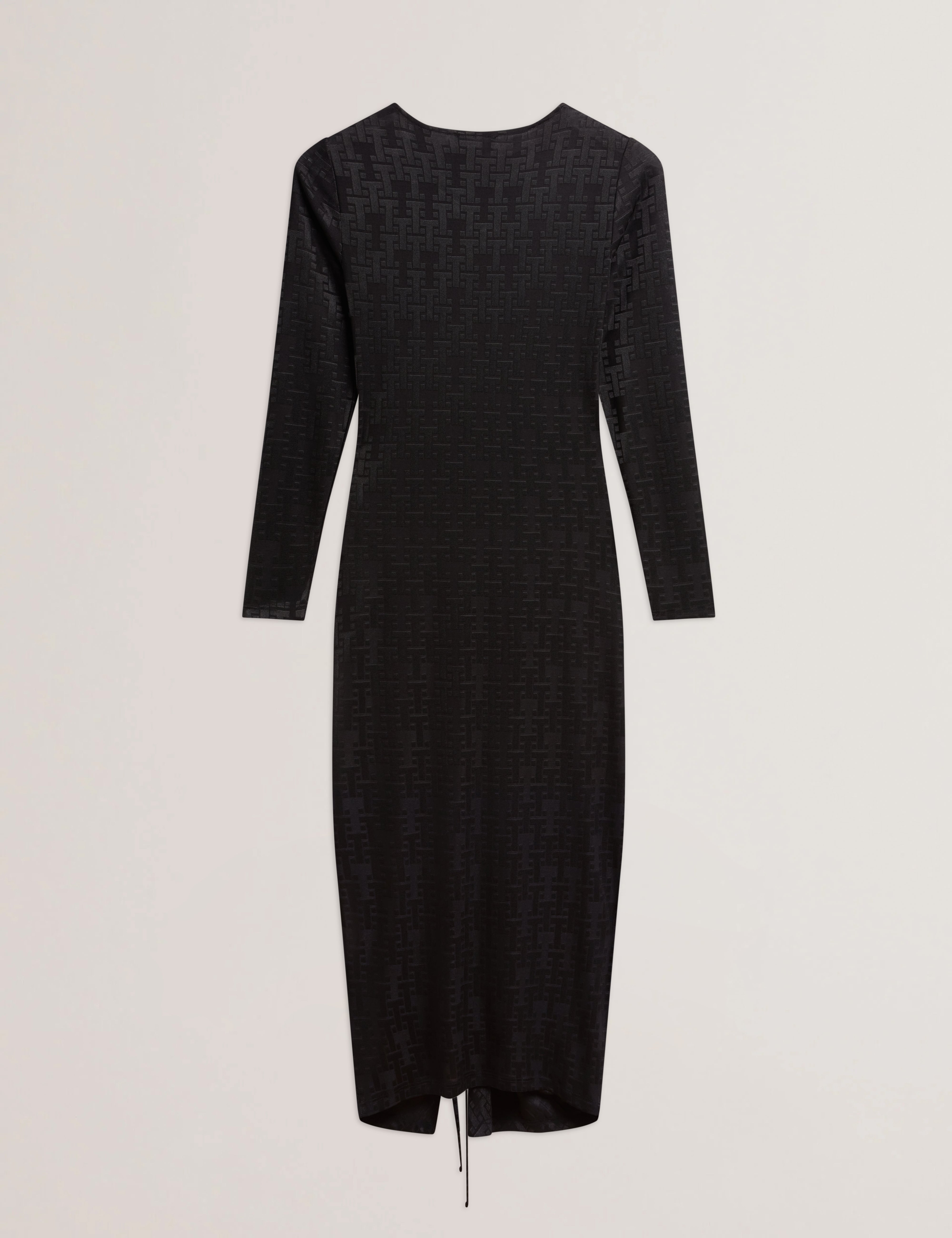 Sherlay Jacquard T Bodycon Gathered Midi Dress Black