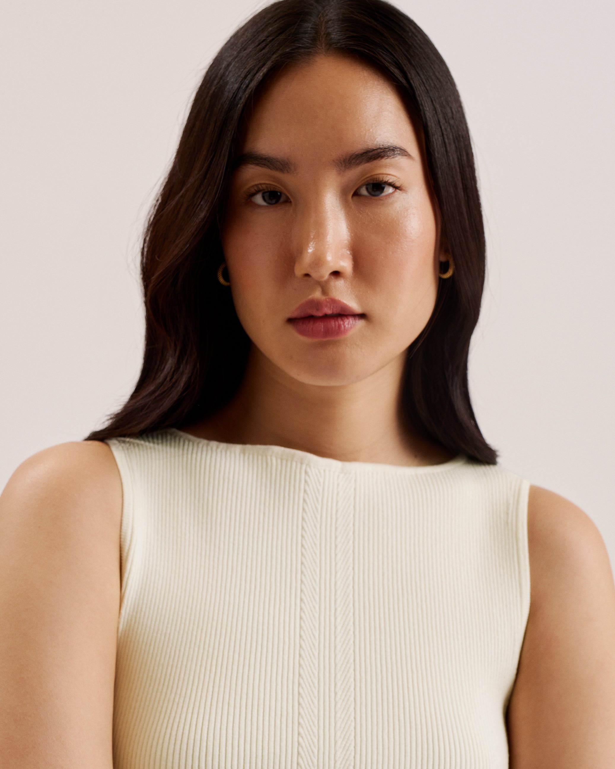 Morim Knit Bodice Boucle Midi Skirt With Side Ivory