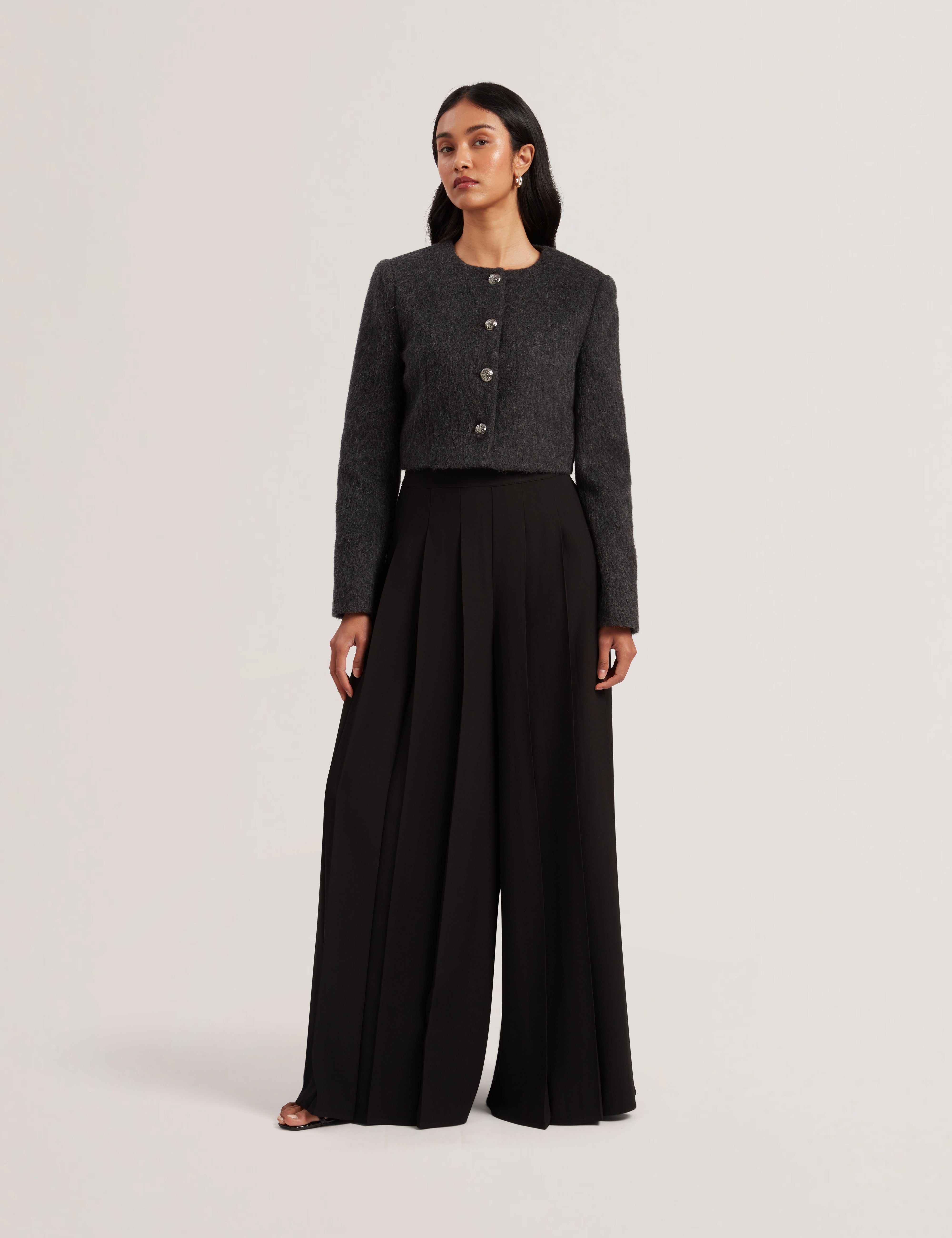 Pleata Box Pleat Wide Leg Trouser Black