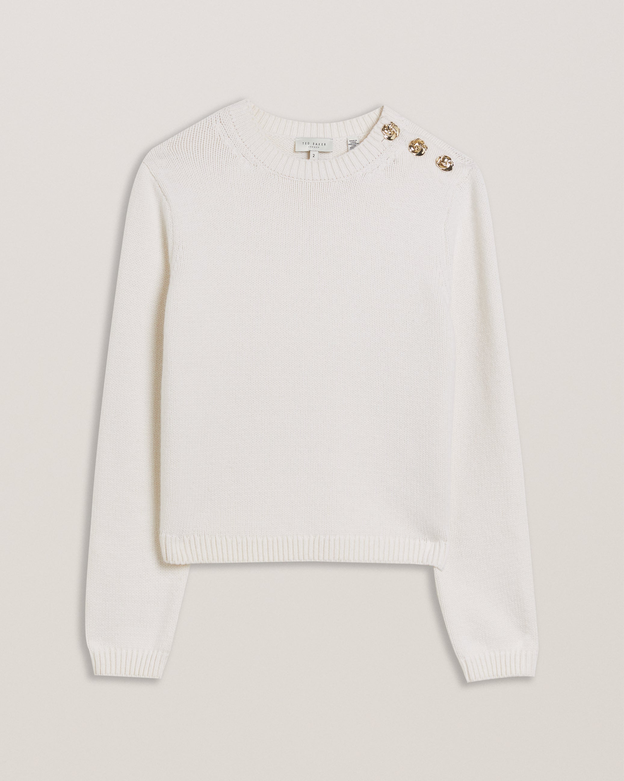 Janha Rose Button Crew Neck Long Sleeve Sweatshirt Ivory
