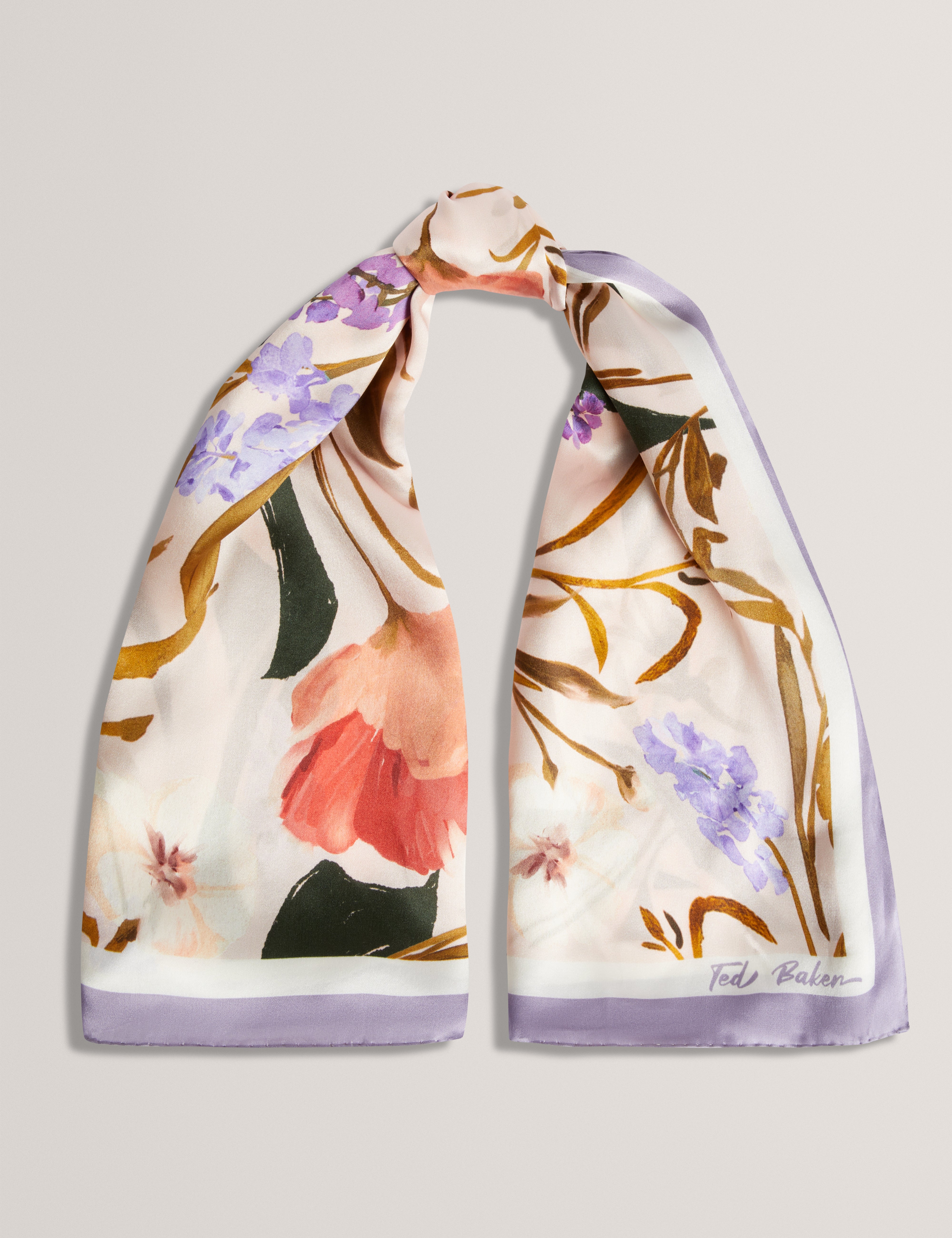 Niclae Printed Silk Square Scarf Lt-Pink