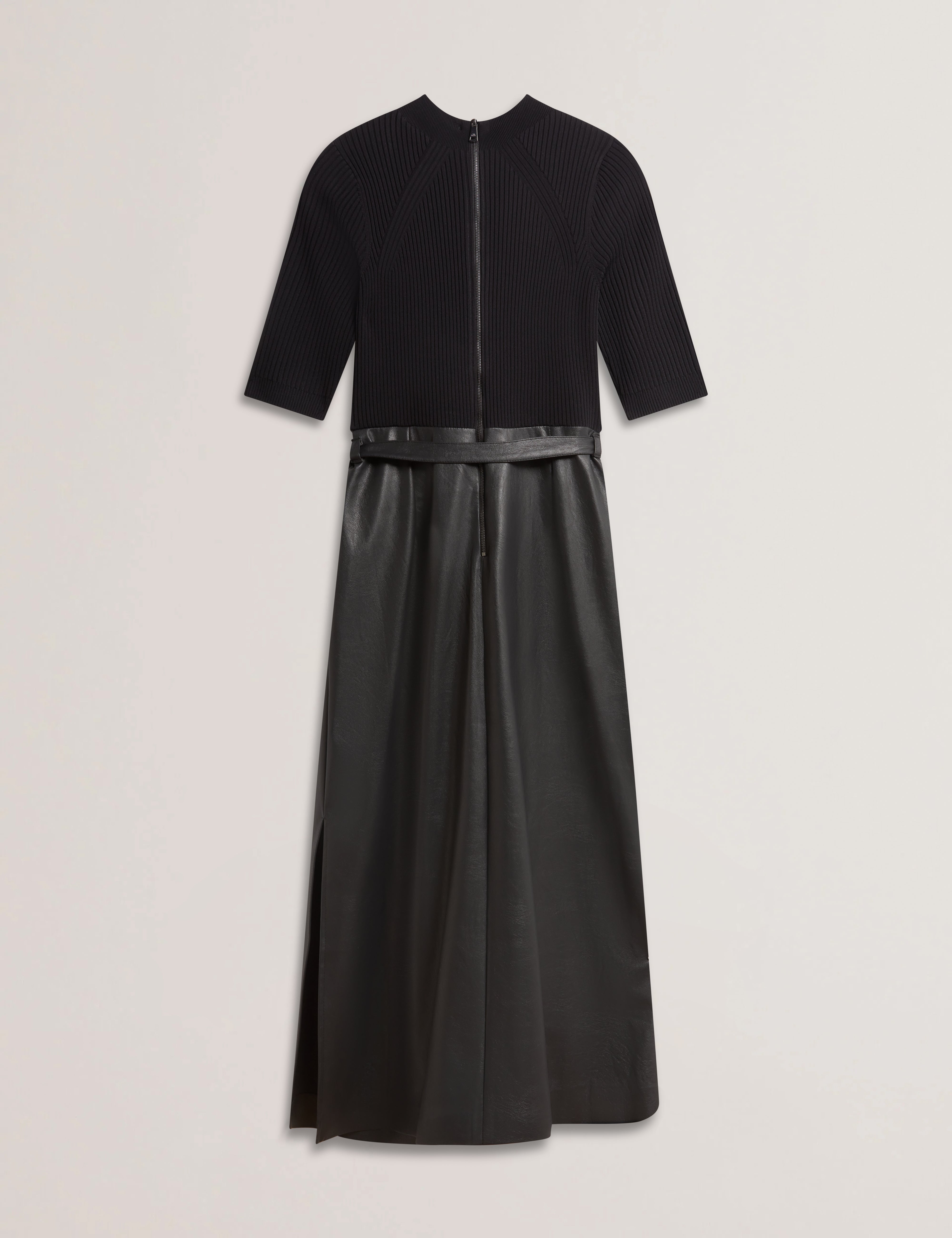 Matta Faux Leather Skirt Knit Bodice Midi Dress Black