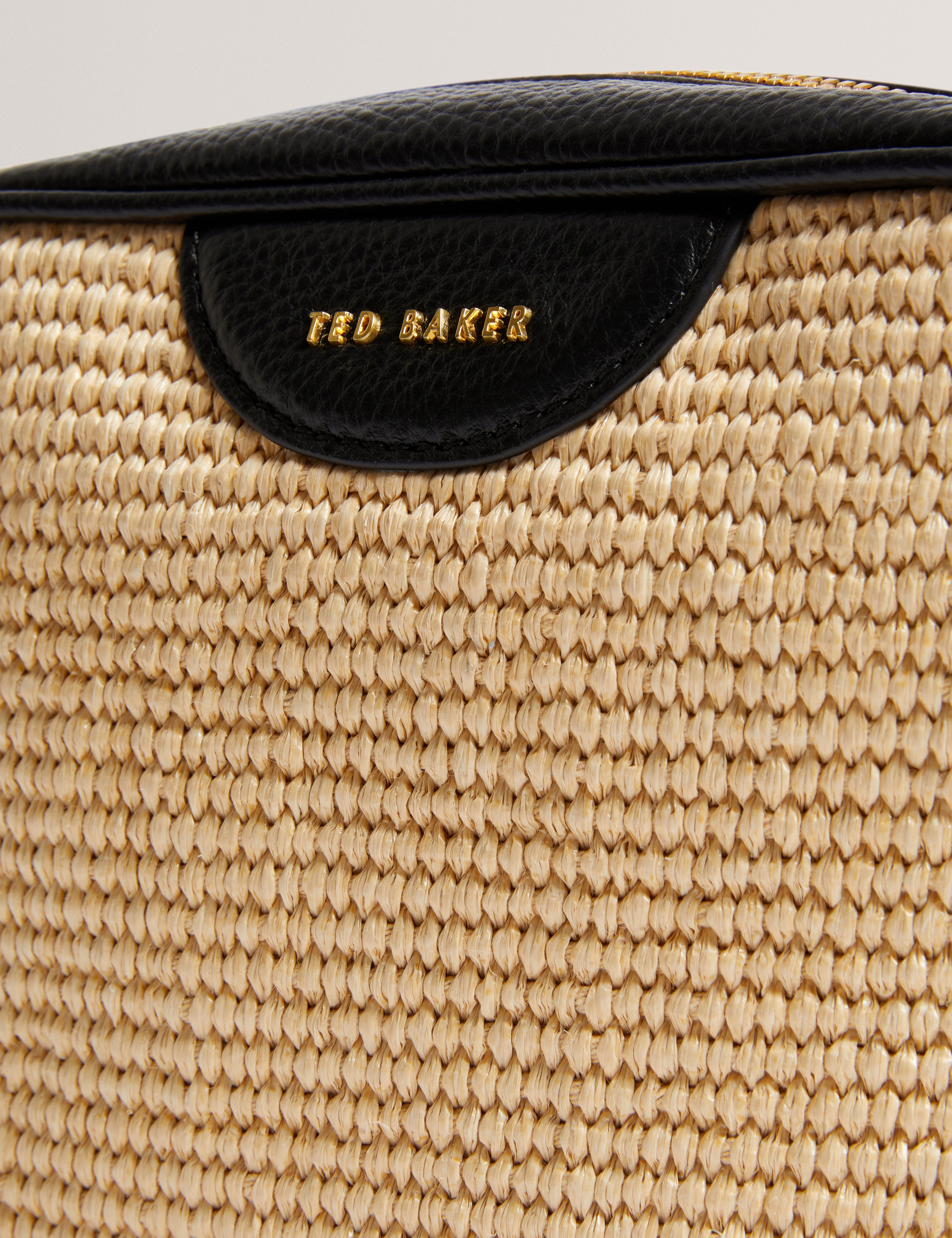 Bardas Webbing Faux Raffia Camera Crossbody Black