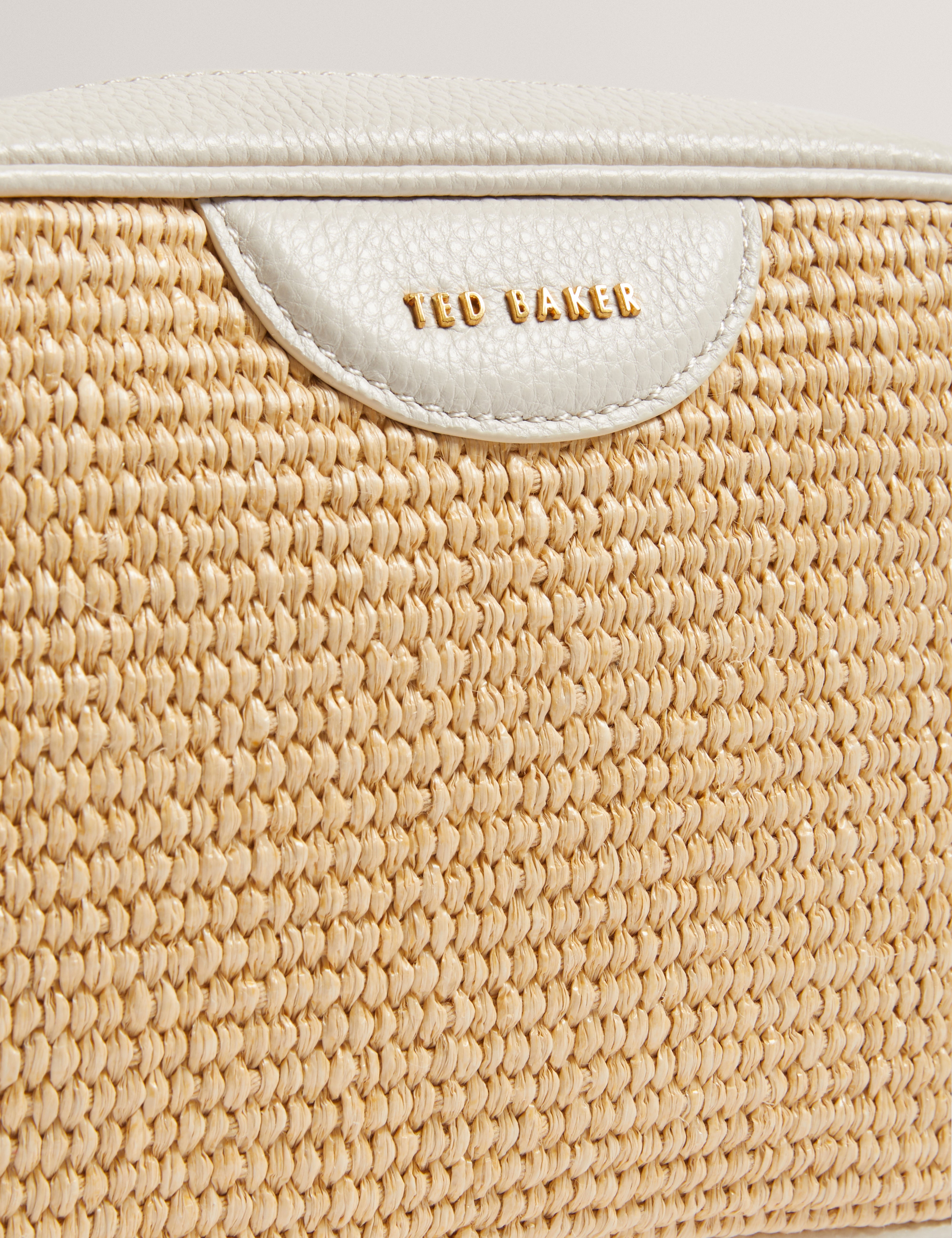 Bardas Webbing Faux Raffia Camera Crossbody Ecru
