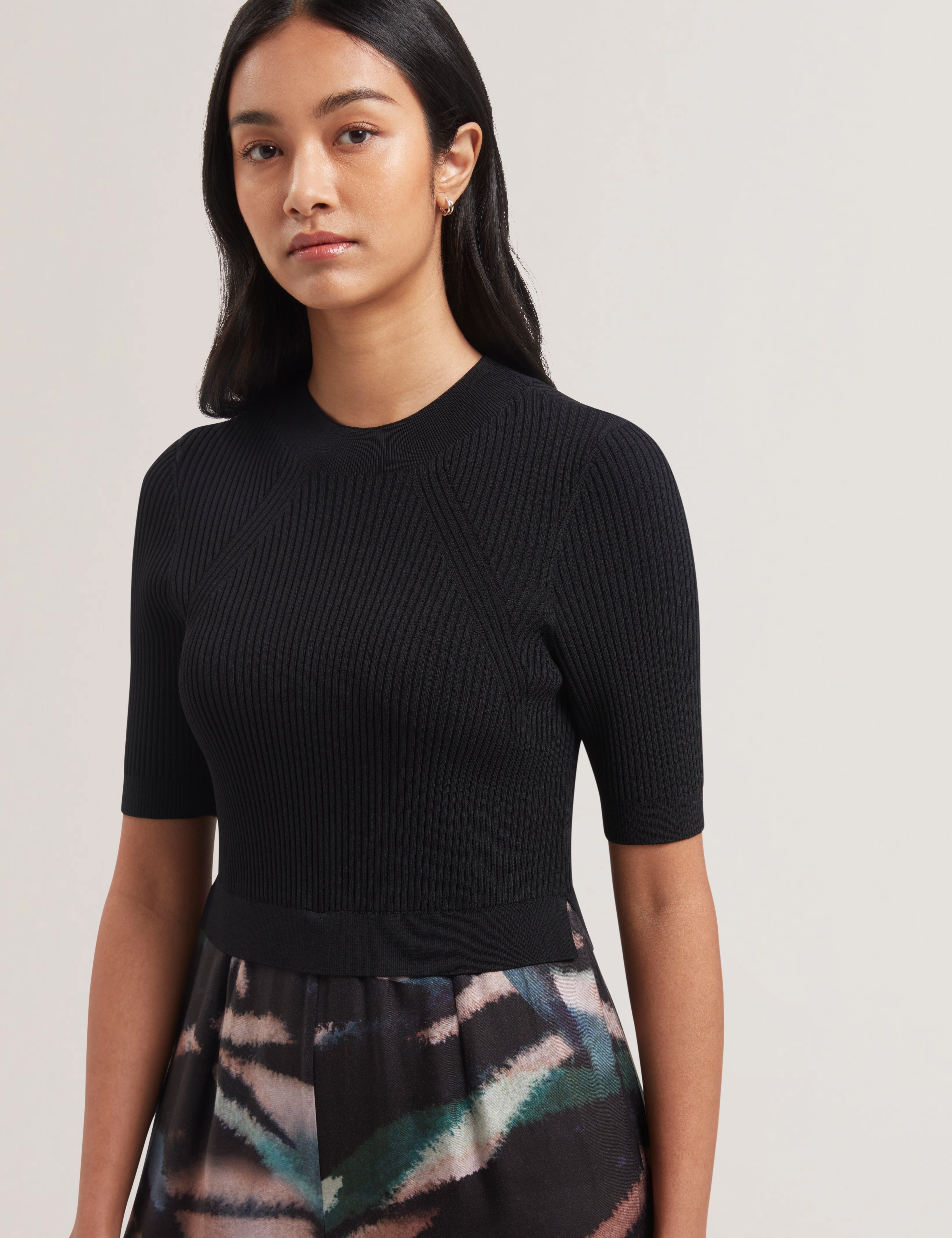 Georie Knit Bodice Printed Leg Jumpsuit Black