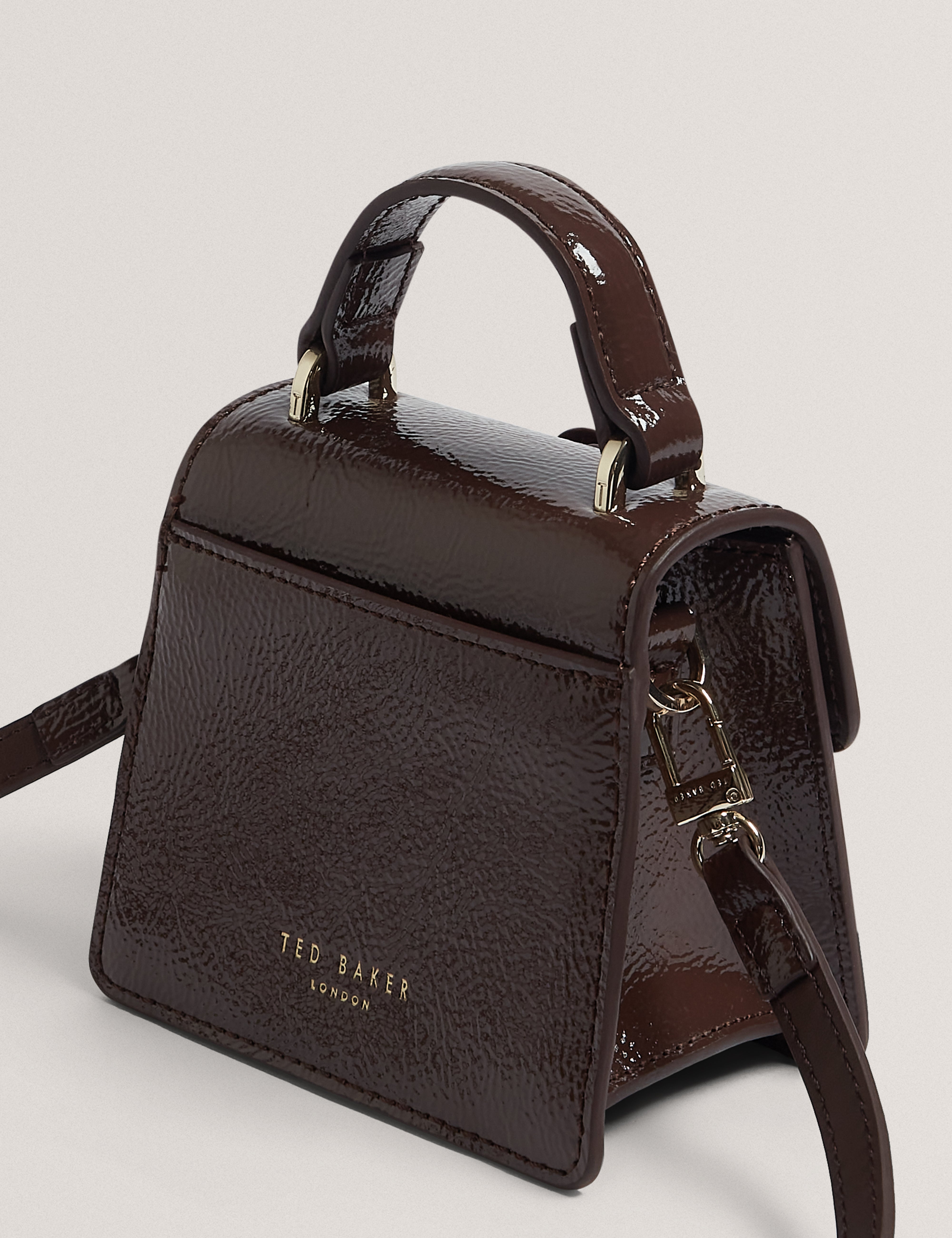 Rouset Rose Detail Mini Leather Bag Brown