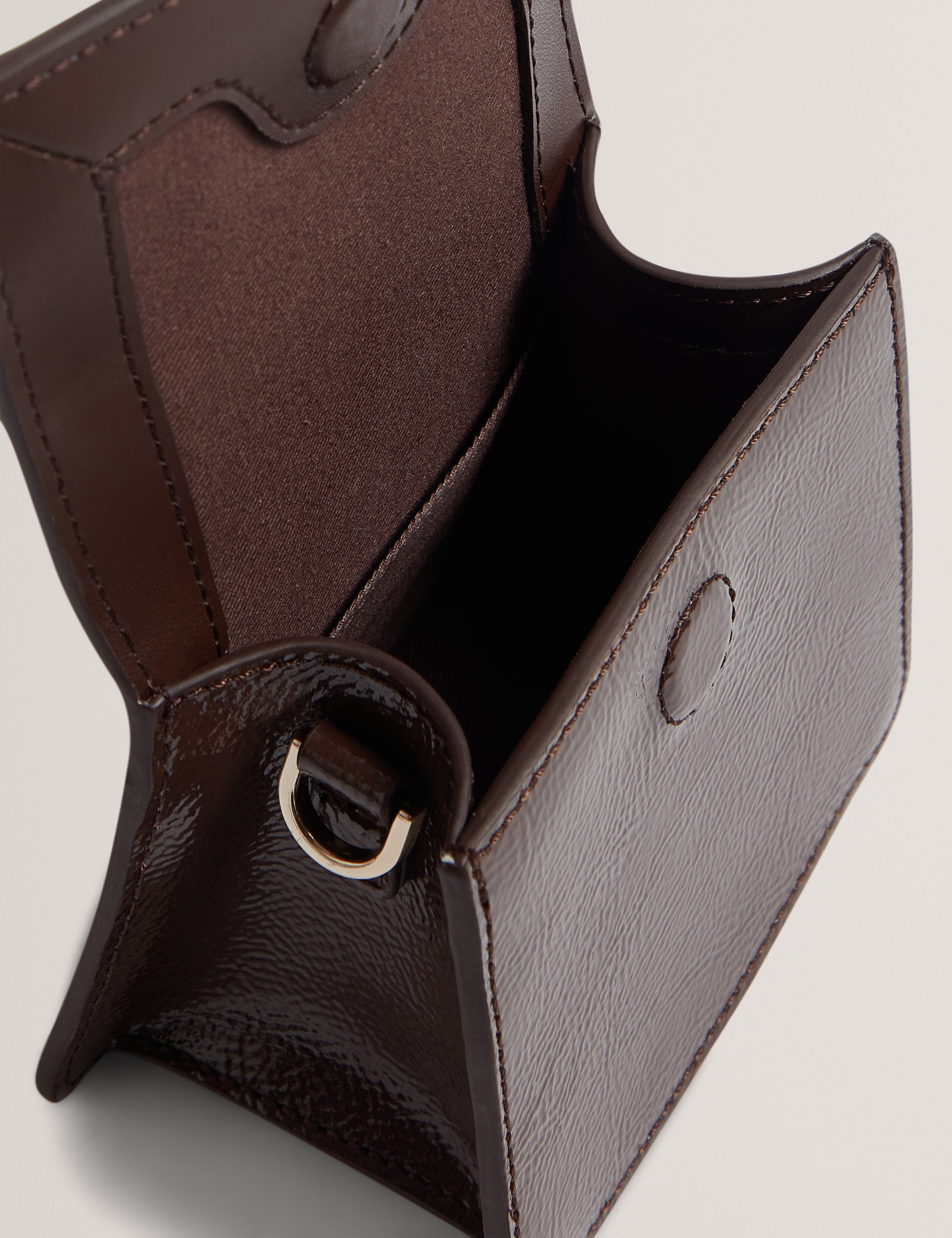 Rouset Rose Detail Mini Leather Bag Brown