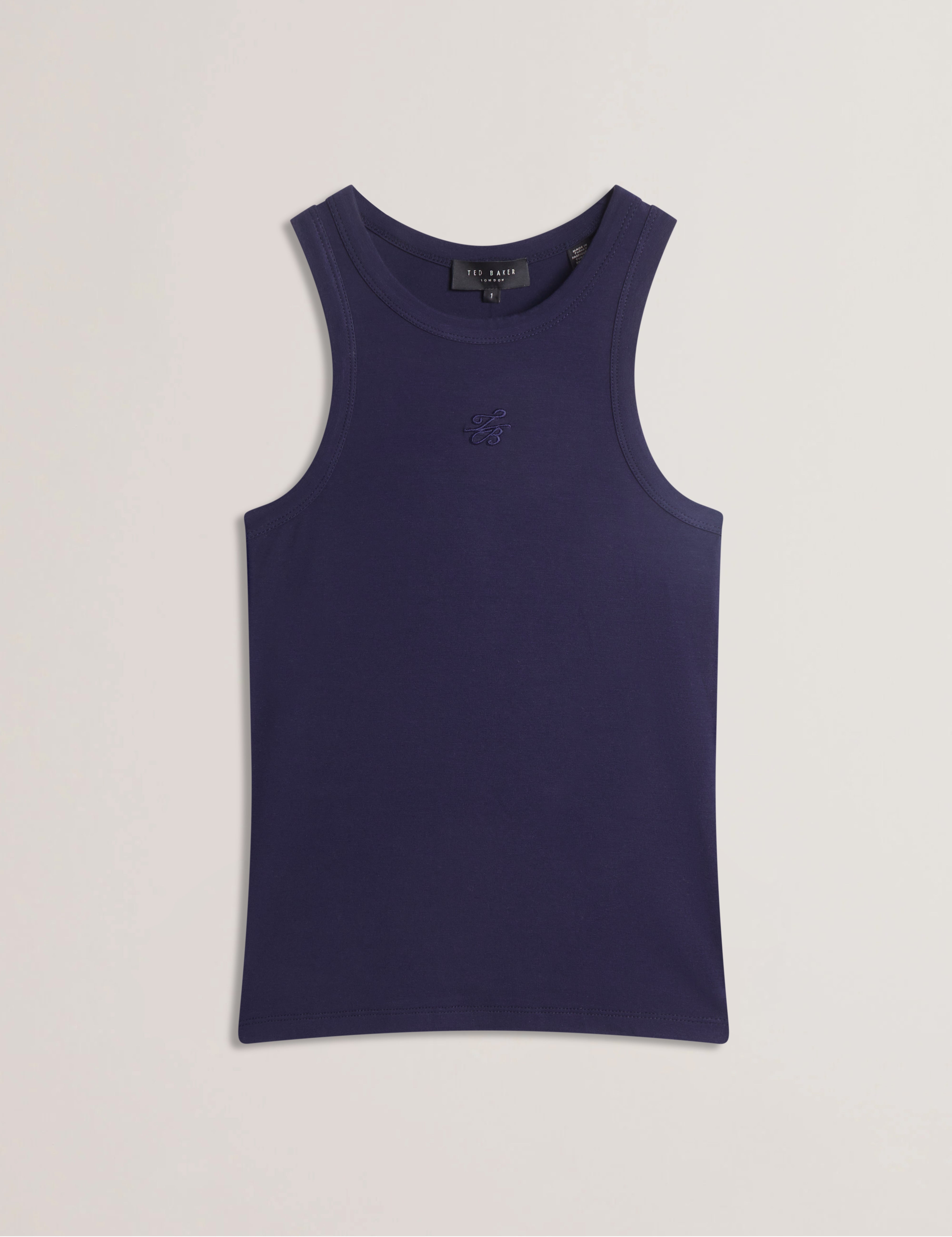 قميص كاسي جيرسي بدون أكمام مع علامة تجارية باللون الأزرق الداكن