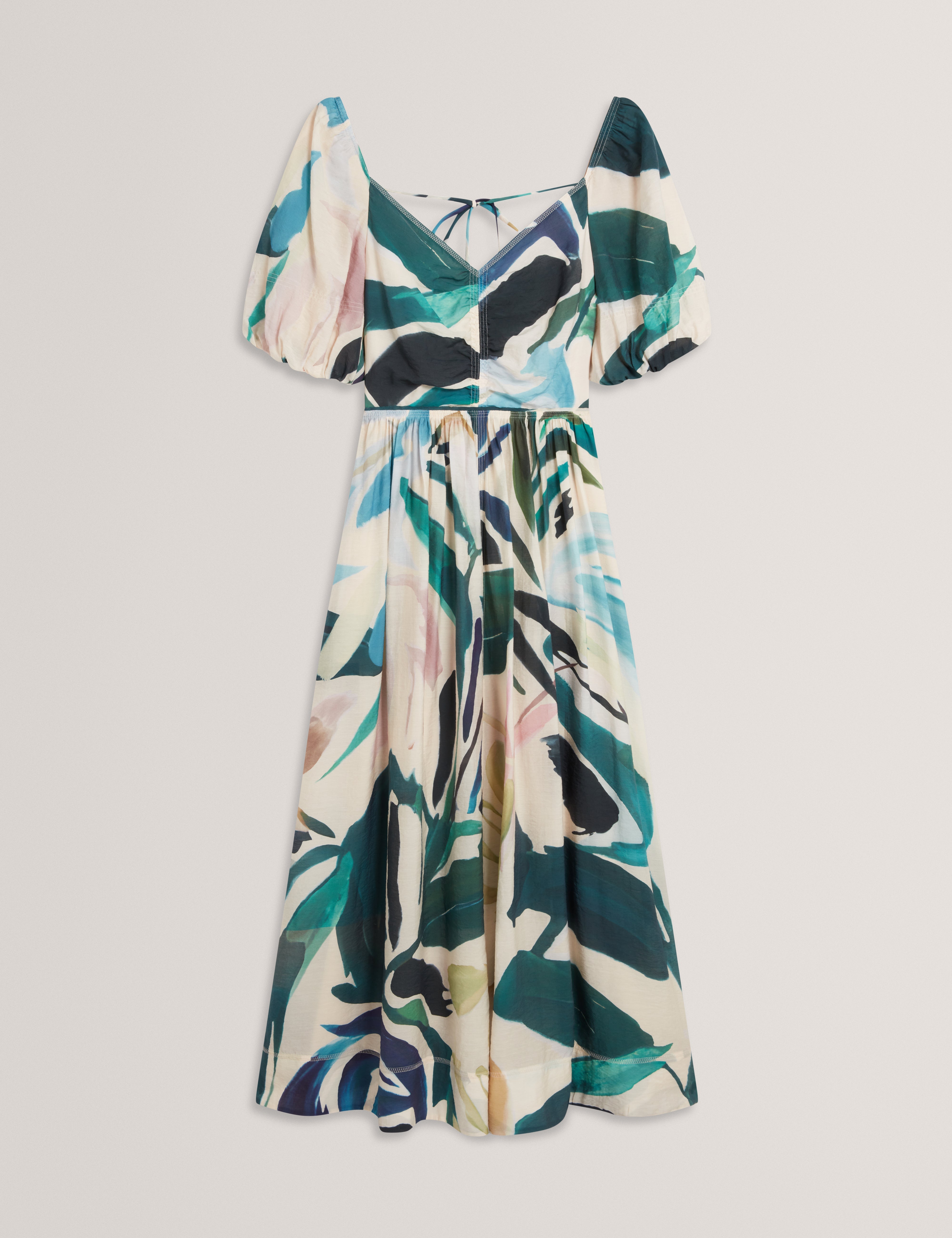 مويلا فستان ميدي بأكمام منفوخة لون نود وردي