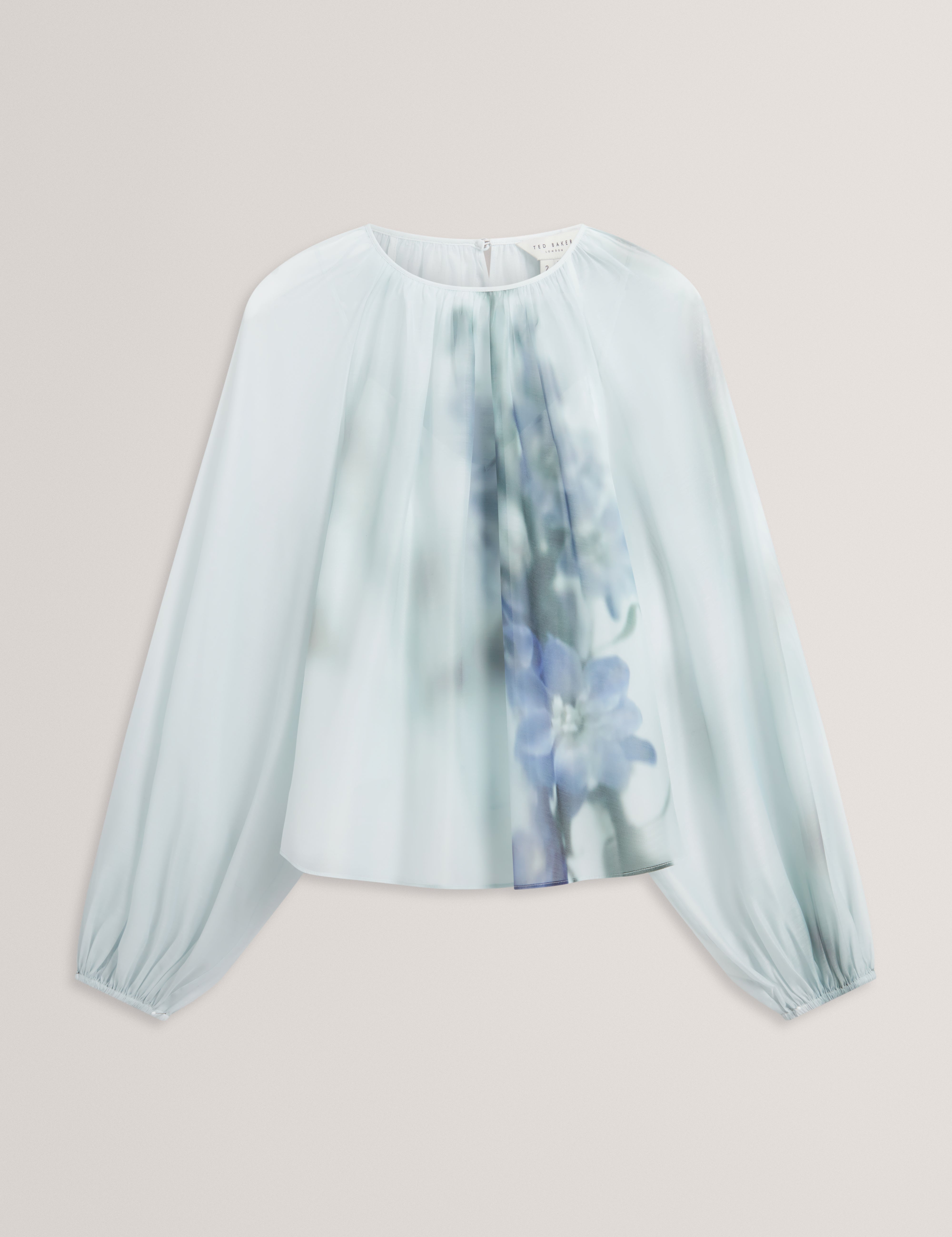 Mylesee Printed Organza Puff Sleeve Blouse Lt-Green