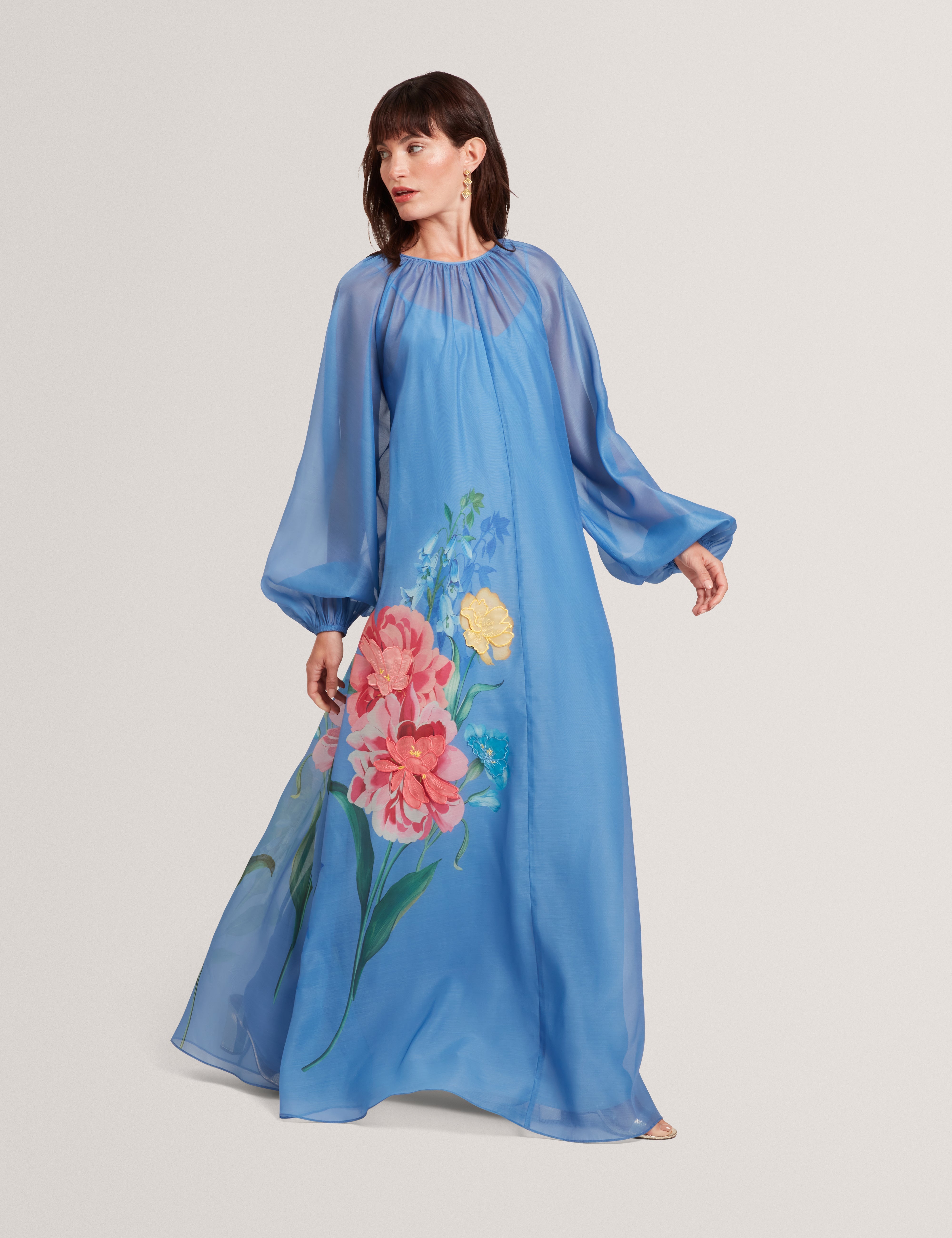 Niicoh Volume Sleeve Organza Maxi Dress Mid-Blue