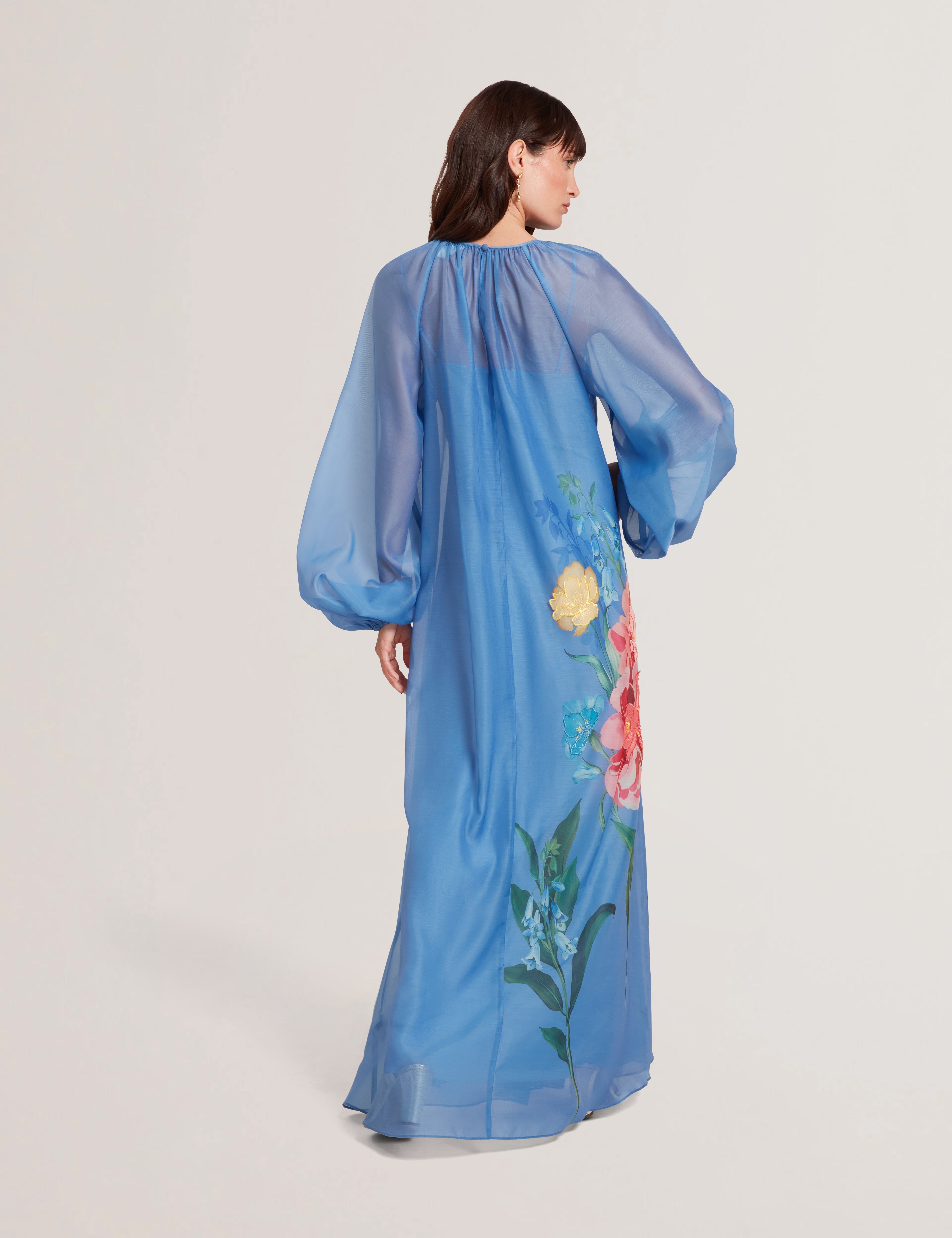 Niicoh Volume Sleeve Organza Maxi Dress Mid-Blue
