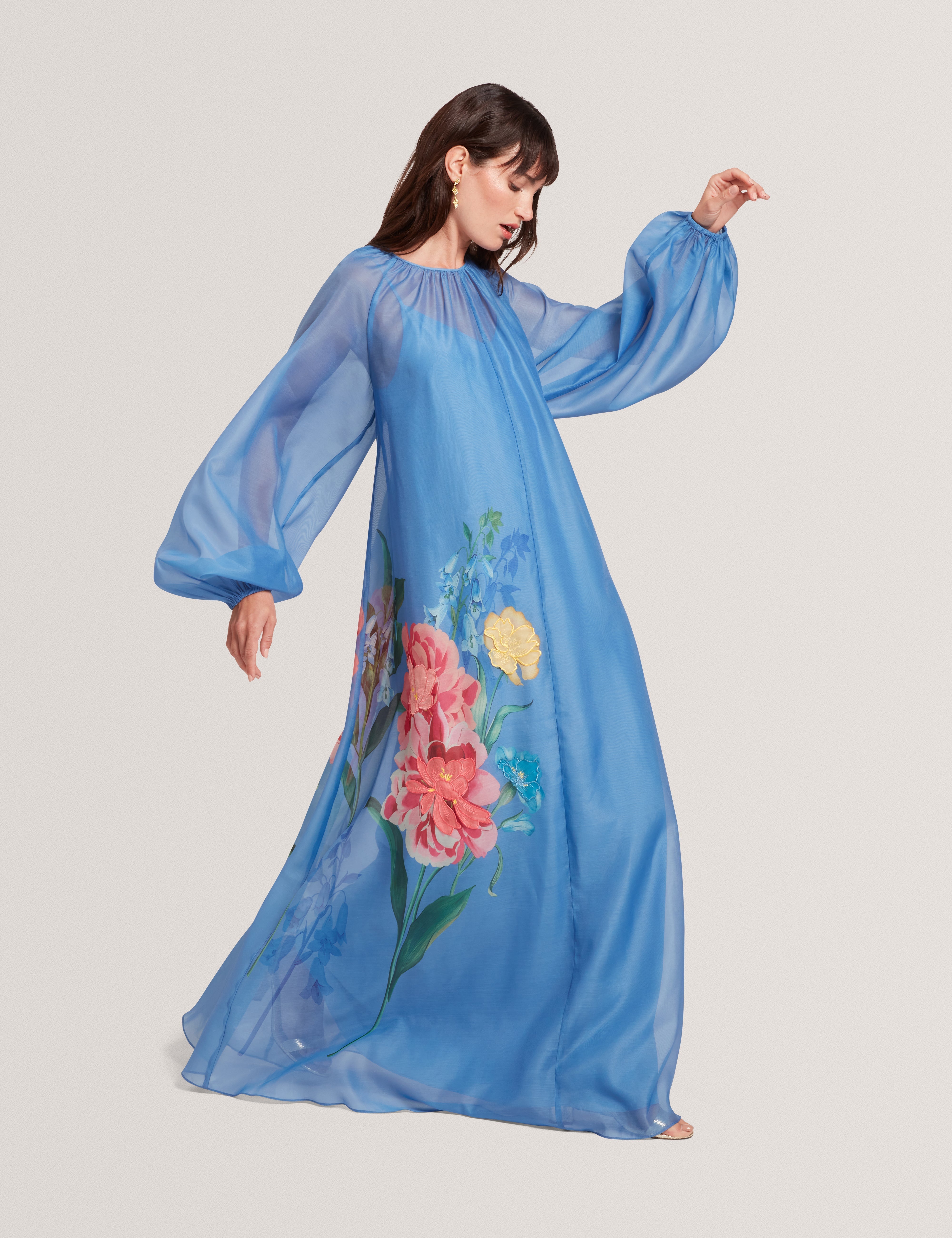 Niicoh Volume Sleeve Organza Maxi Dress Mid-Blue
