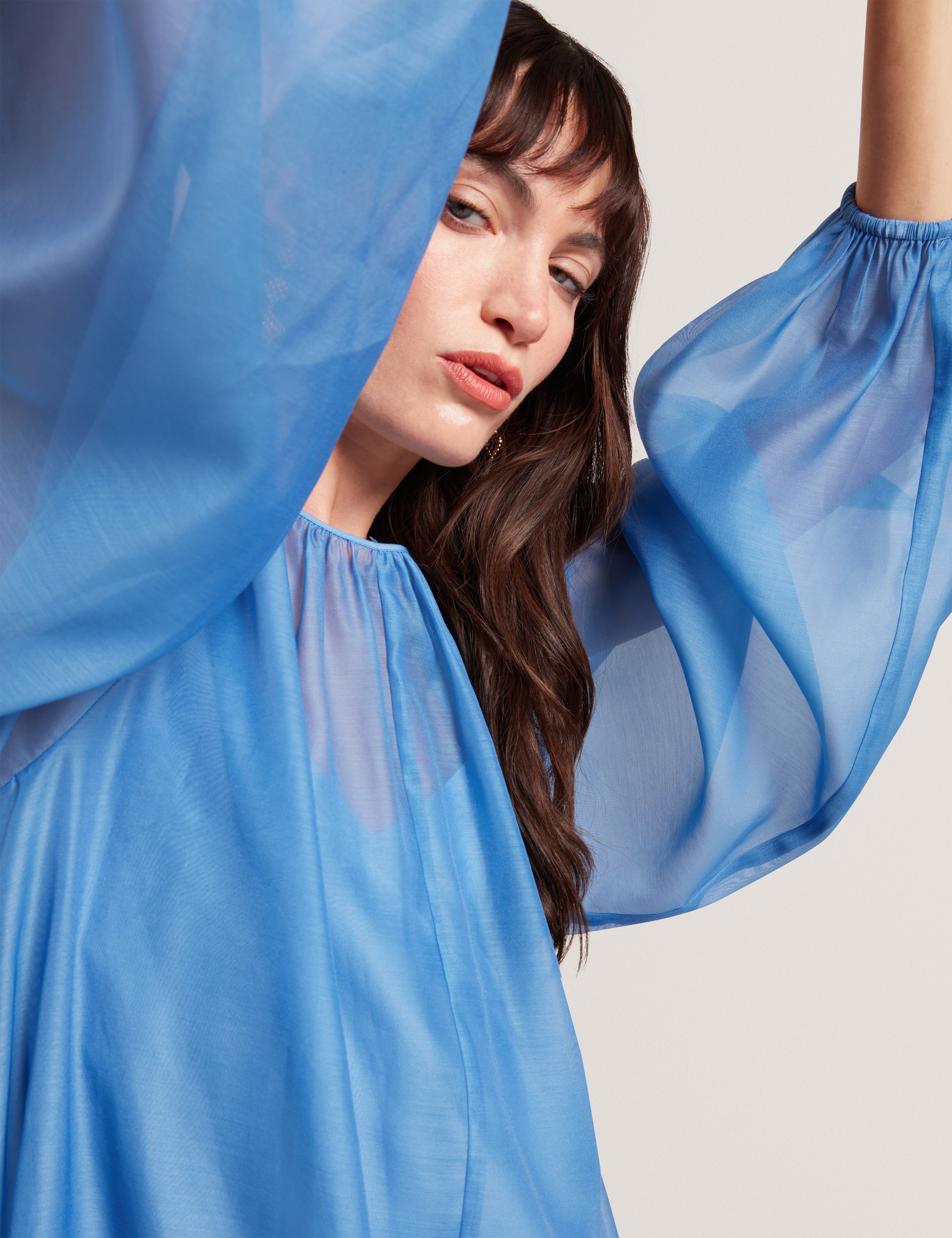 Niicoh Volume Sleeve Organza Maxi Dress Mid-Blue