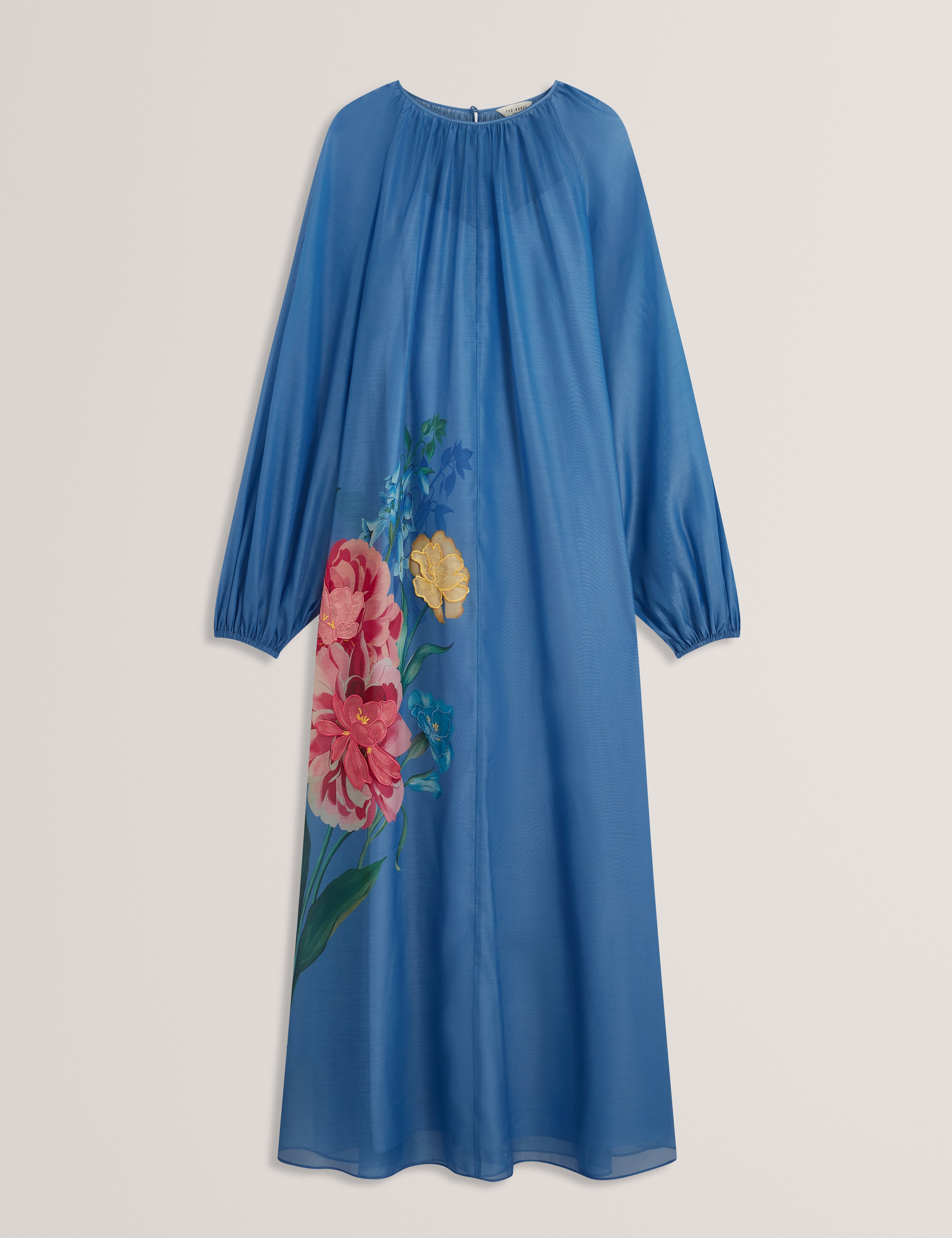 Niicoh Volume Sleeve Organza Maxi Dress Mid-Blue