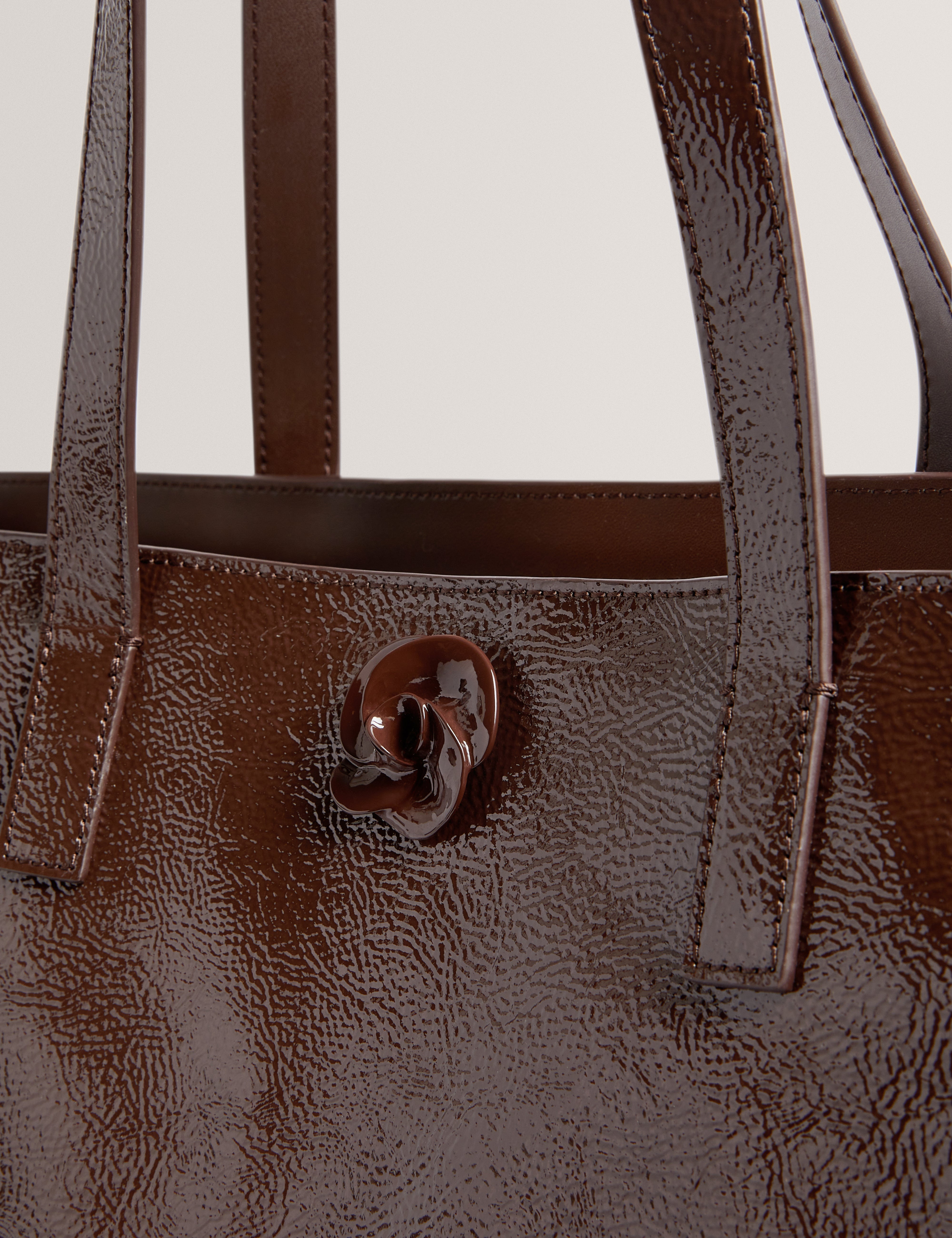 Rousah Rose Detail Tote Leather Bag Brn-Choc
