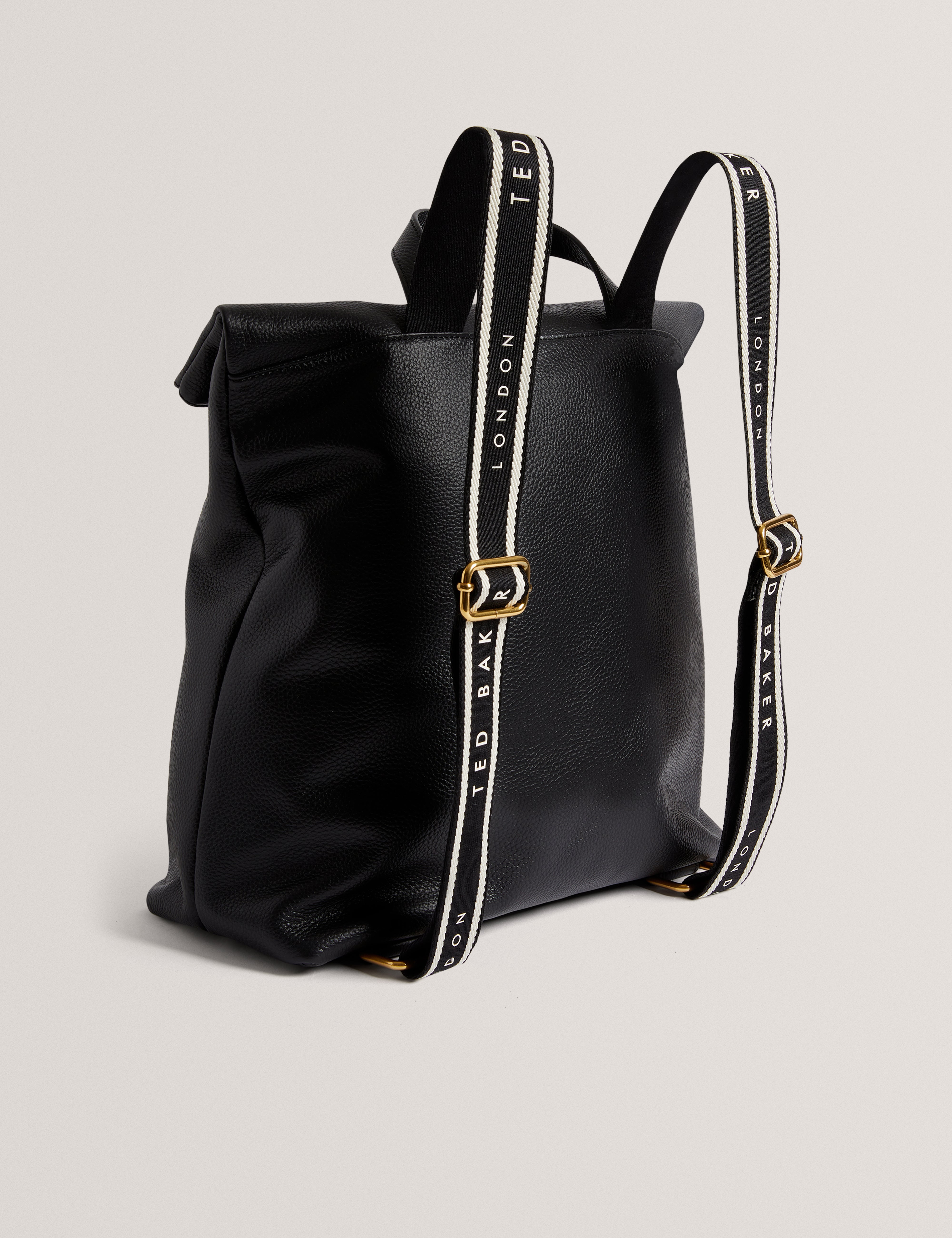 Essaya Pebbled Leather Fold Over Backpack Black
