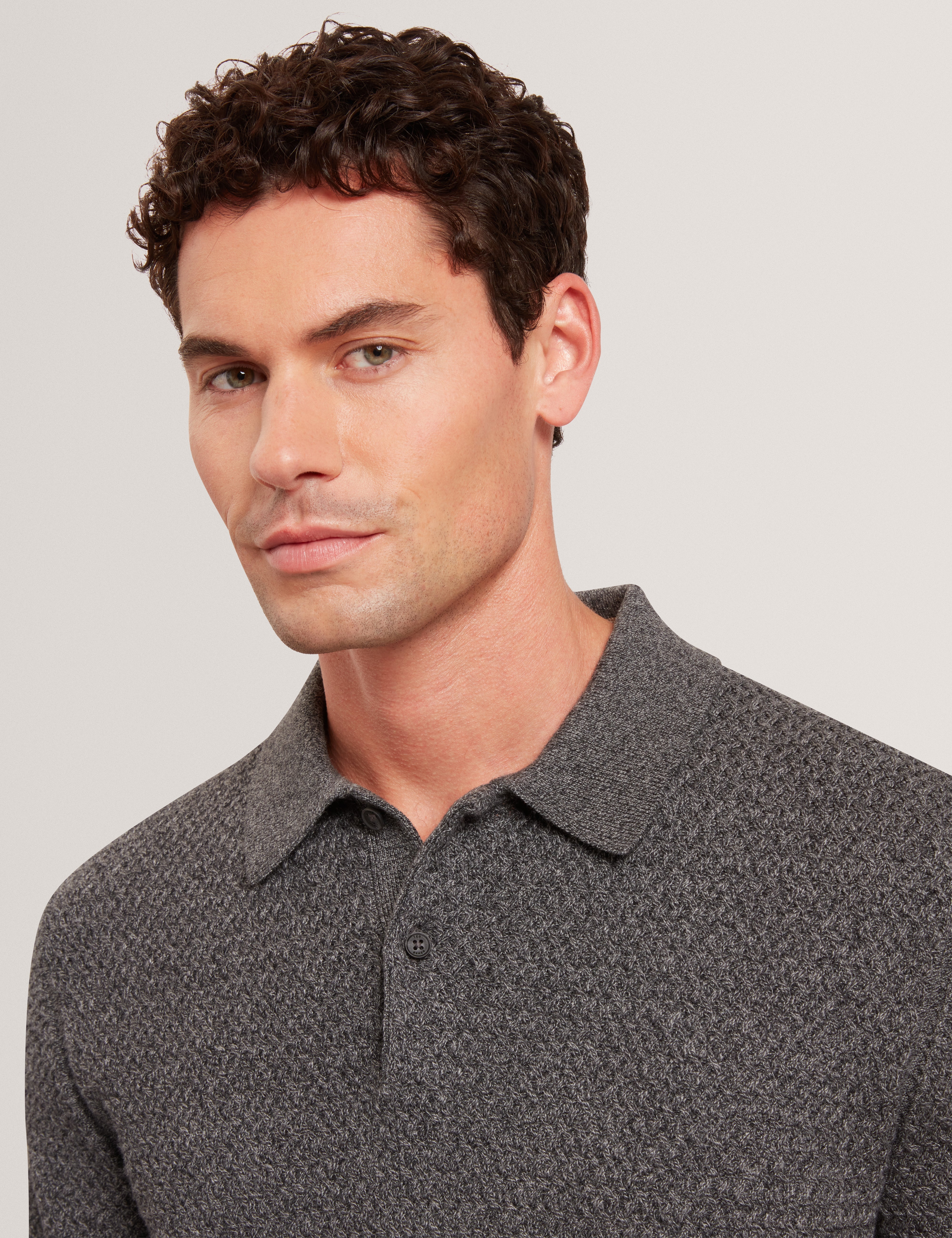 Janko Ss Textured Knit Polo Mid-Grey