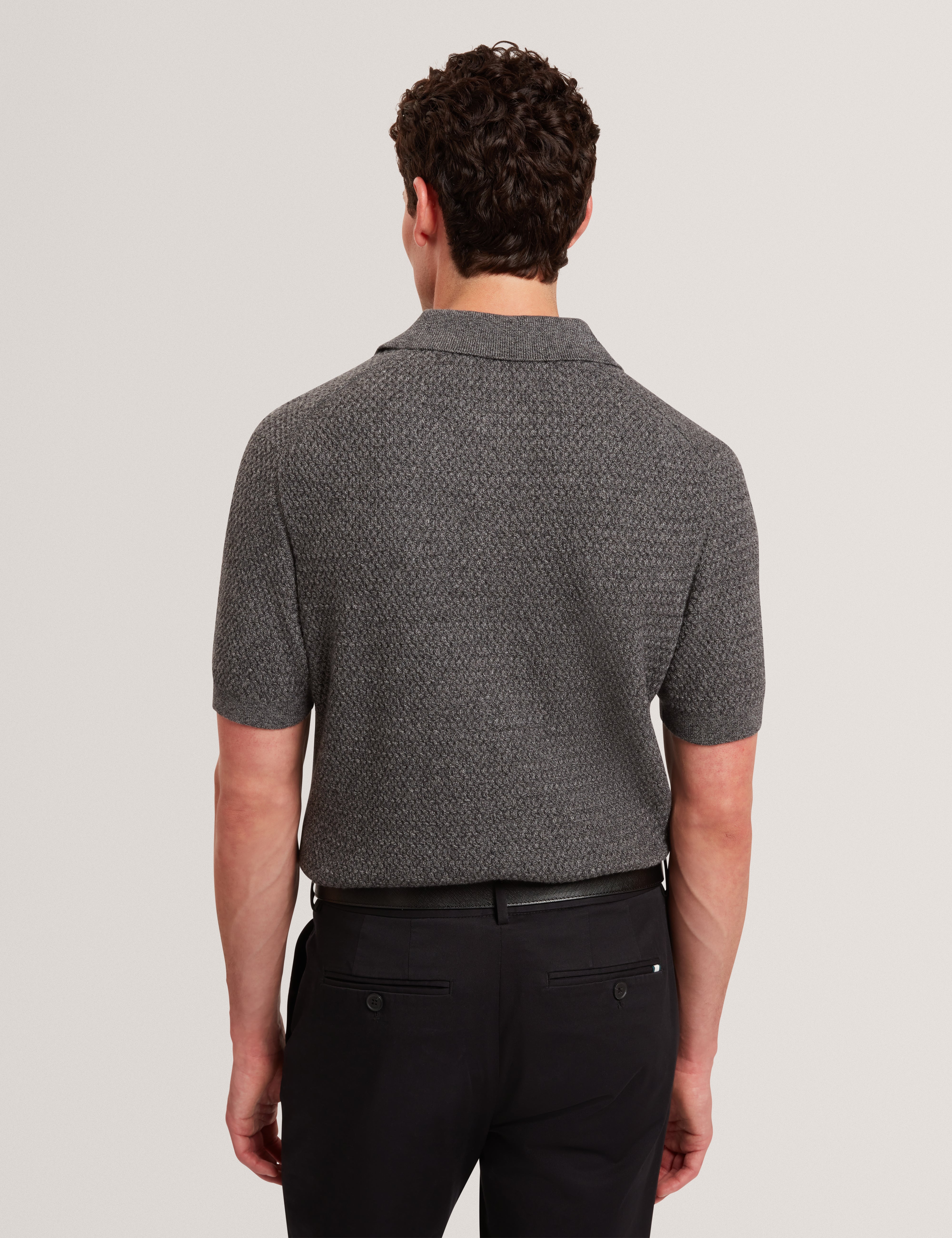 Janko Ss Textured Knit Polo Mid-Grey