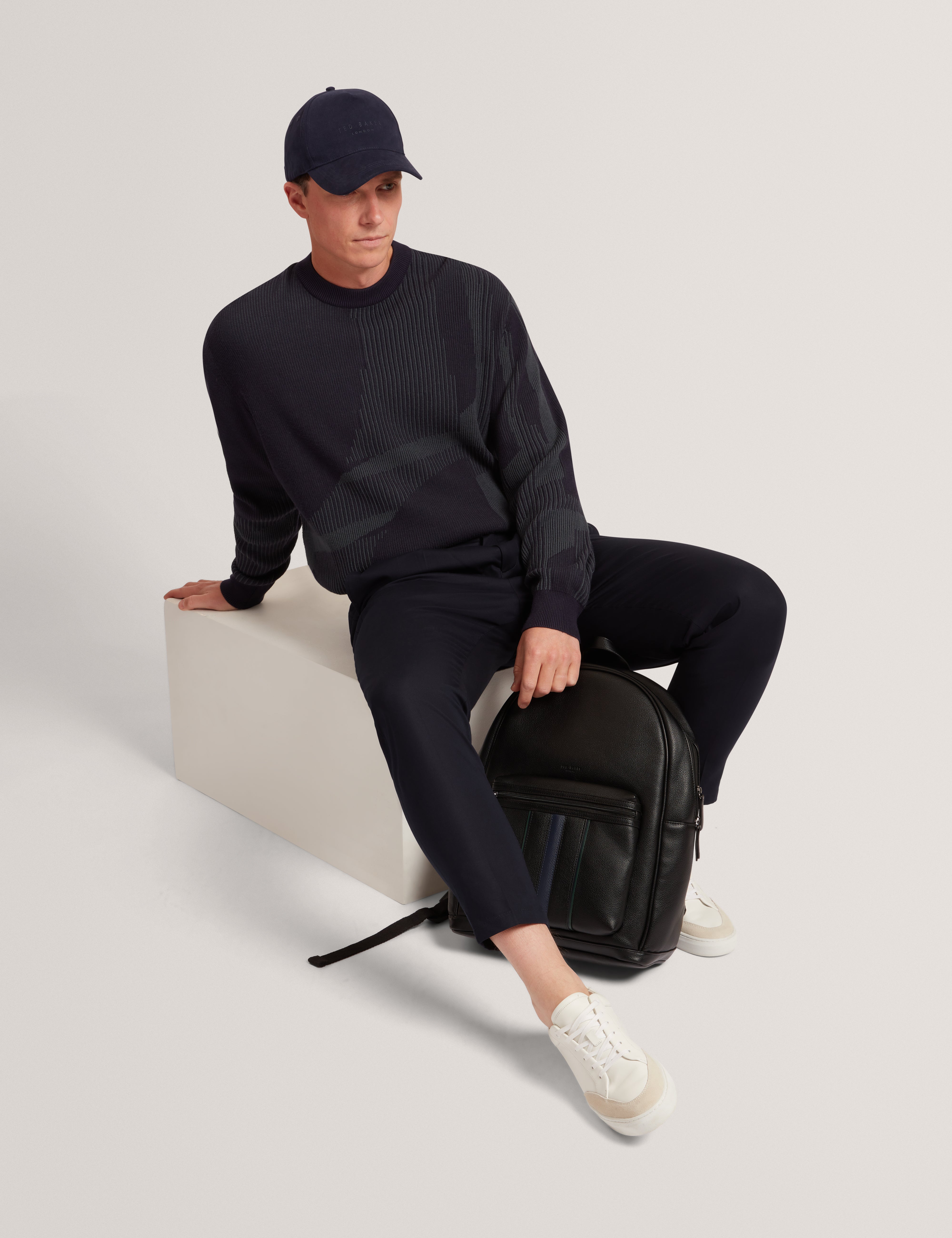 Wilan Abstract Crew Neck Jumper Navy