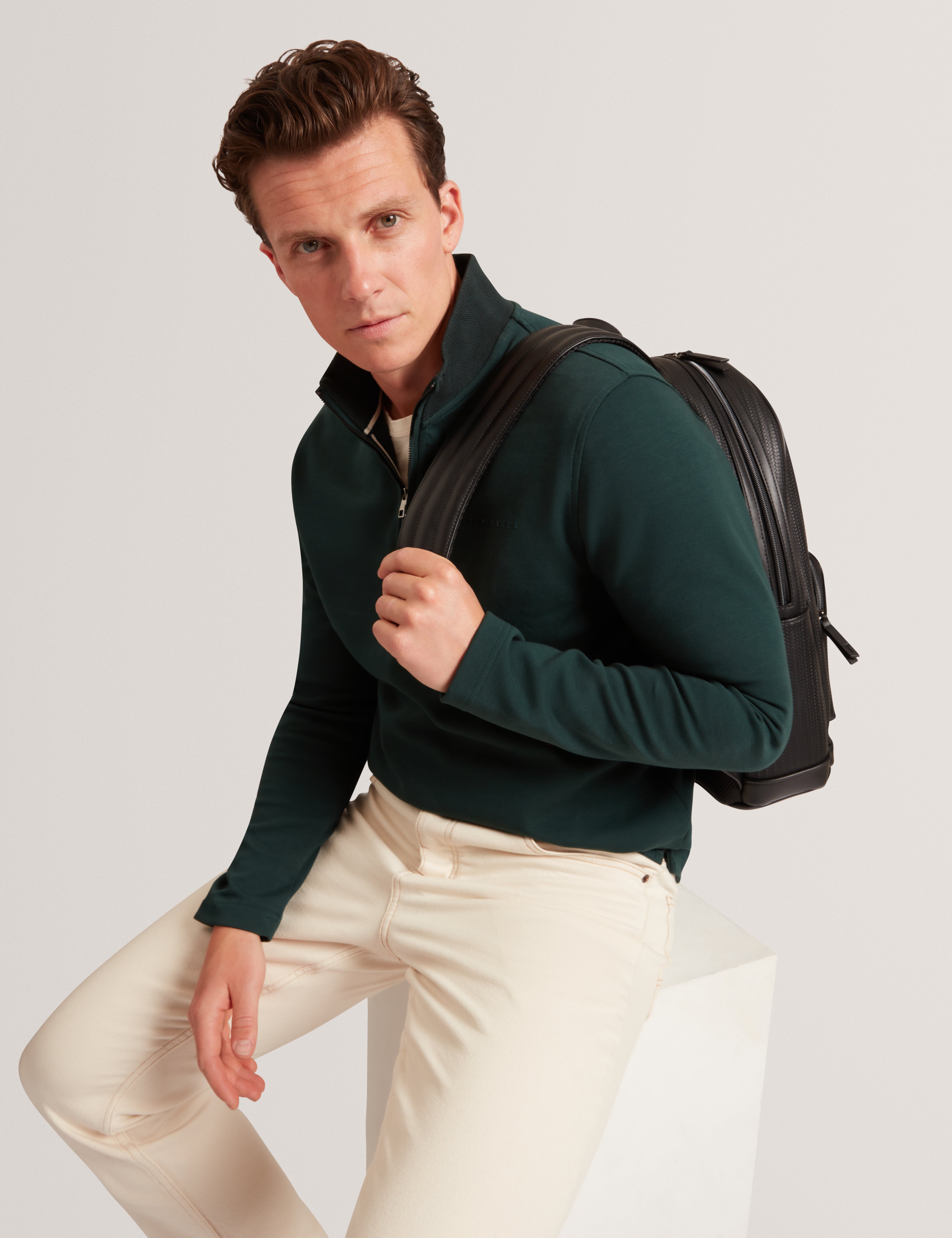 Crabtre Branded Honeycomb Trim Half Zip Dk-Green