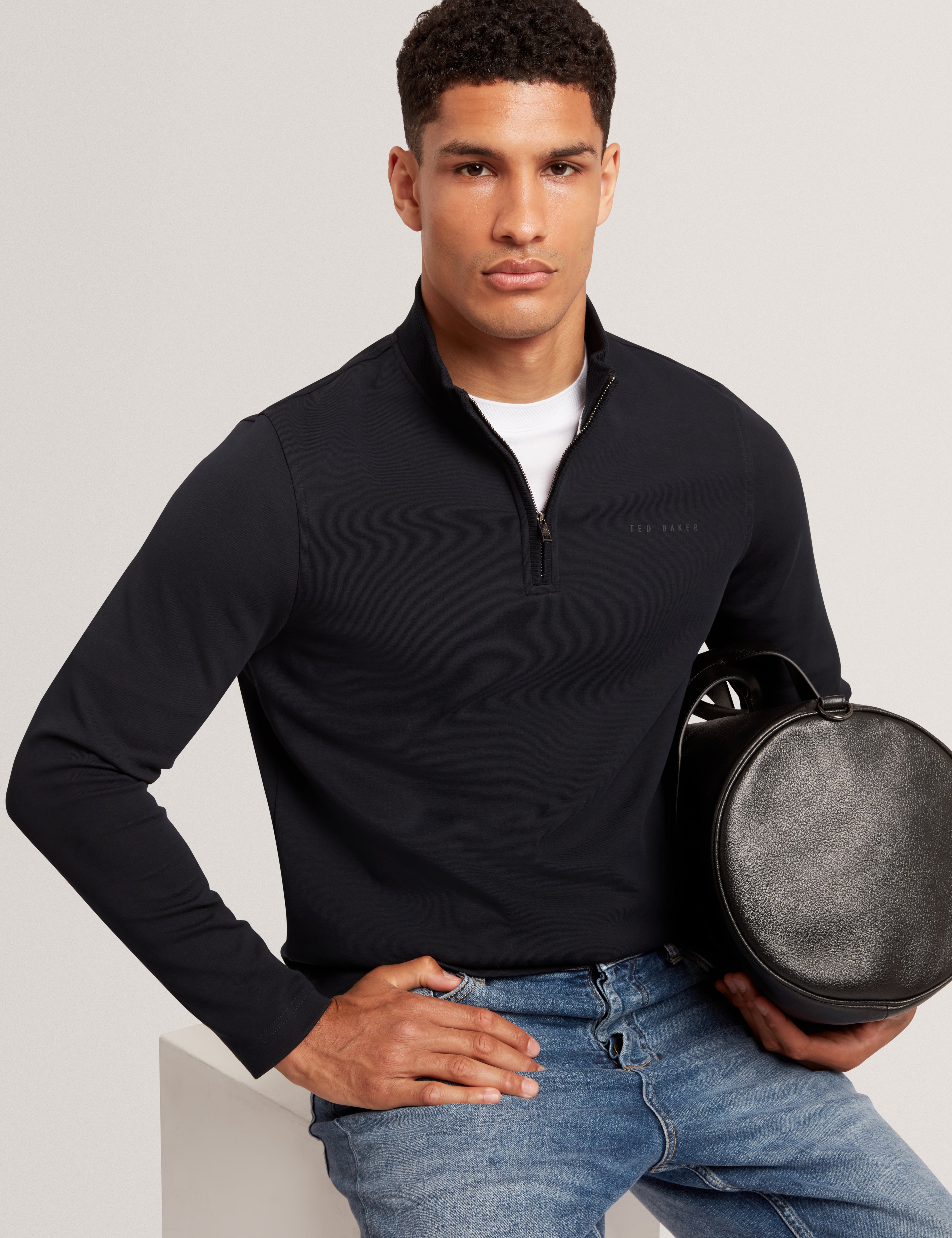 Crabtre Branded Honeycomb Trim Half Zip Navy