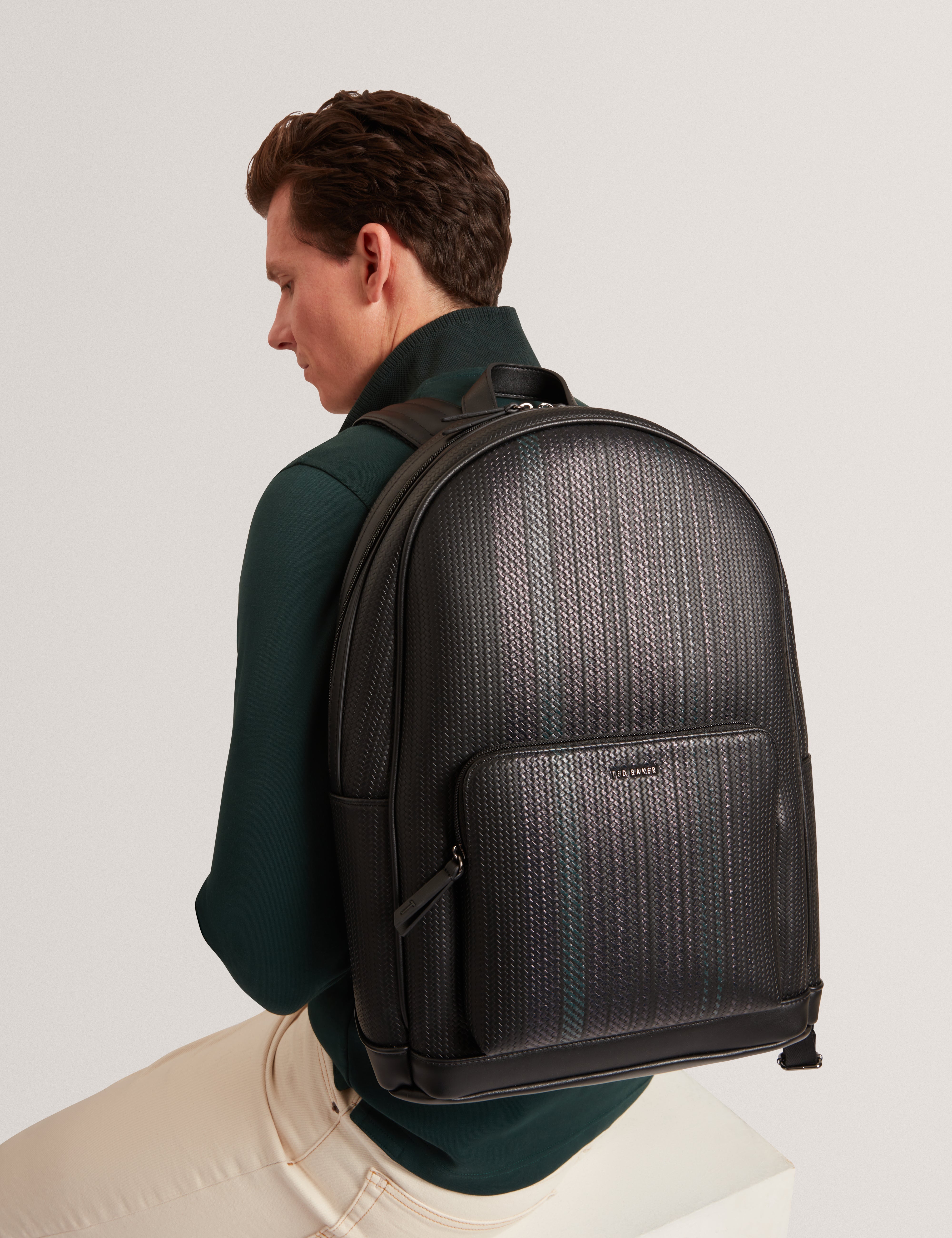 Waliis Printed Weave Pu Backpack Black