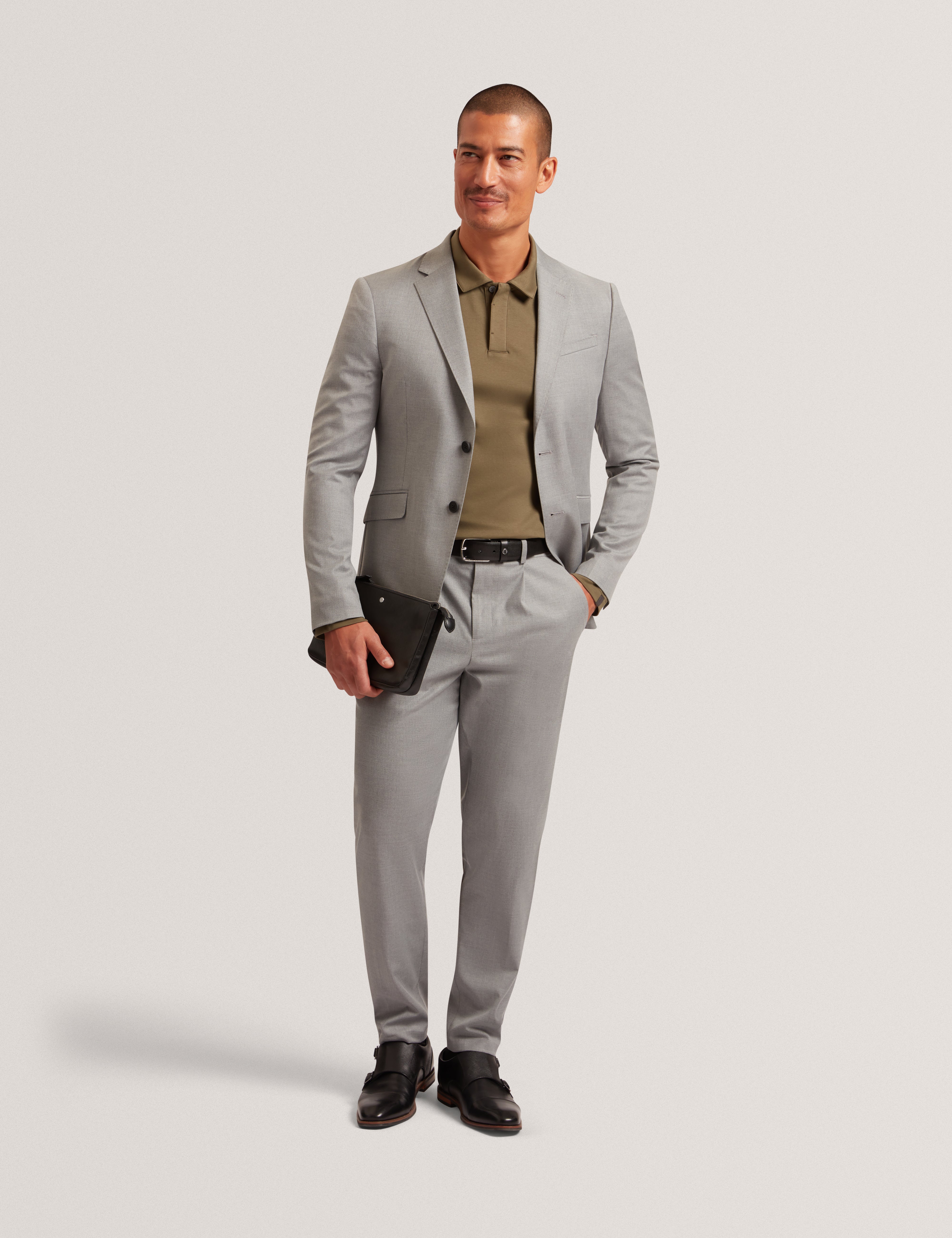 Saisonj Slim Fit Wool Blend Suit Blazer With Str Lt-Grey