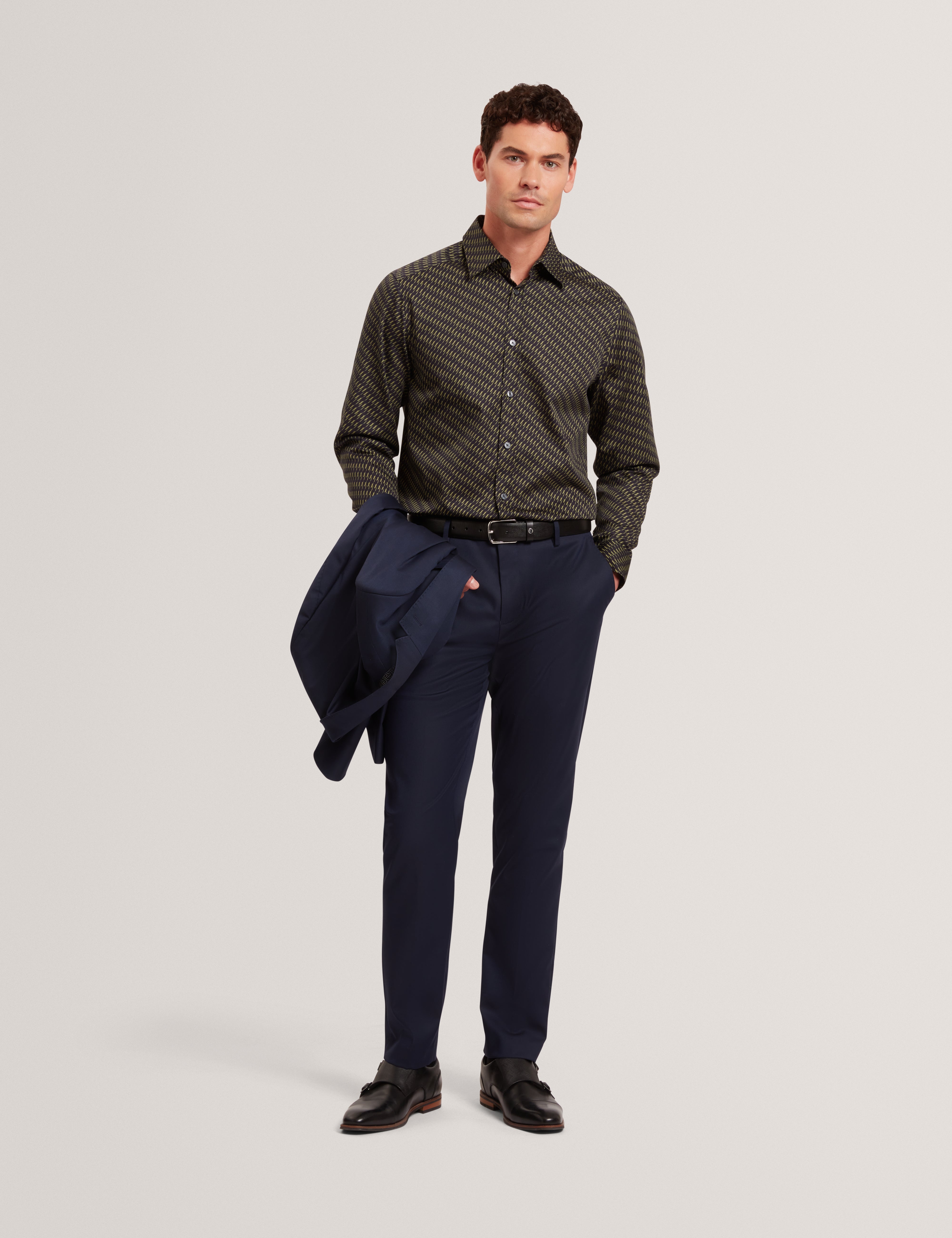 Saisont Slim Wool Blend Trouser With Stretch Navy
