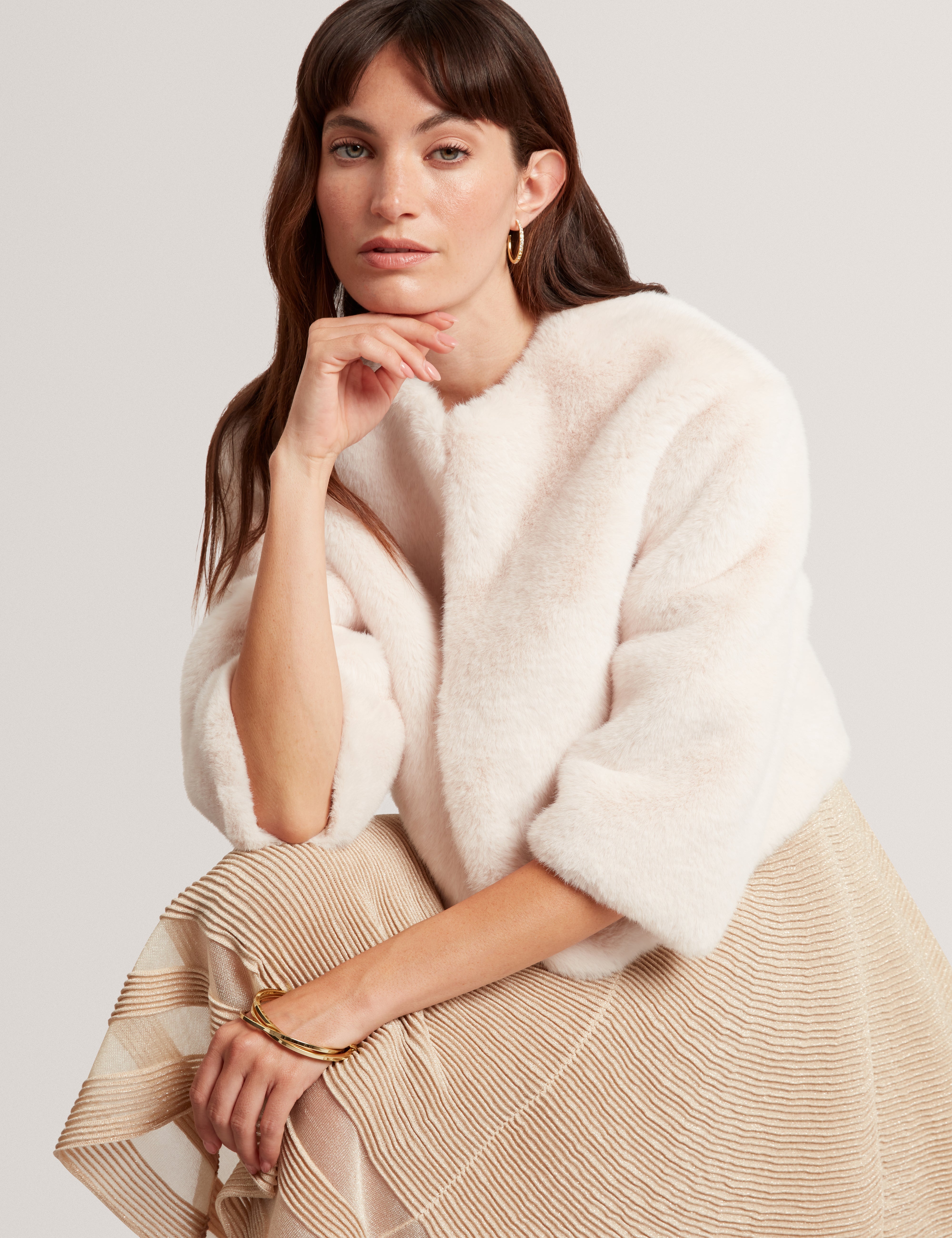 Primmra Cropped Faux Fur Jacket Nat-Ivory