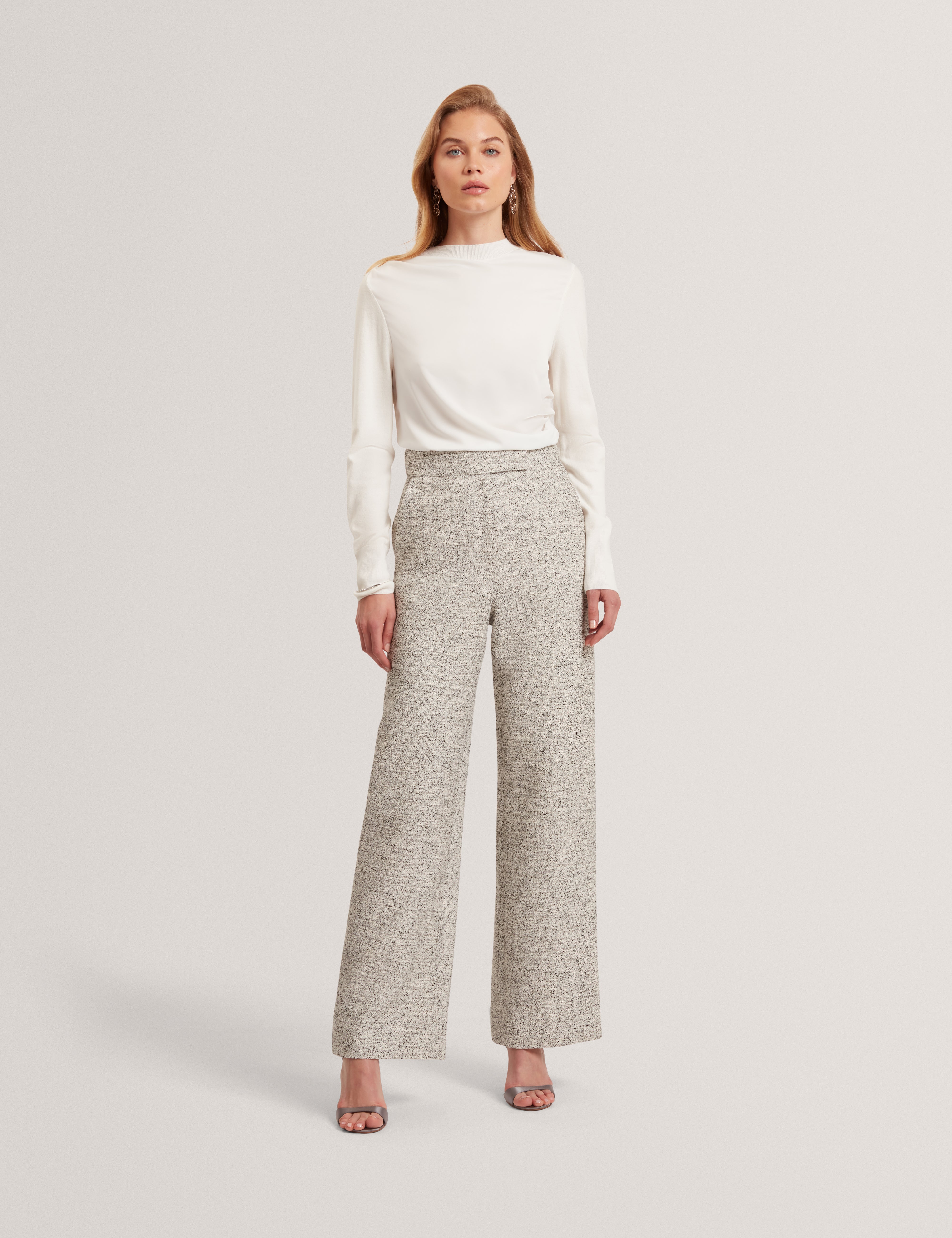 Ekaat Tailored Boucle Wide Leg Trouser Ivory