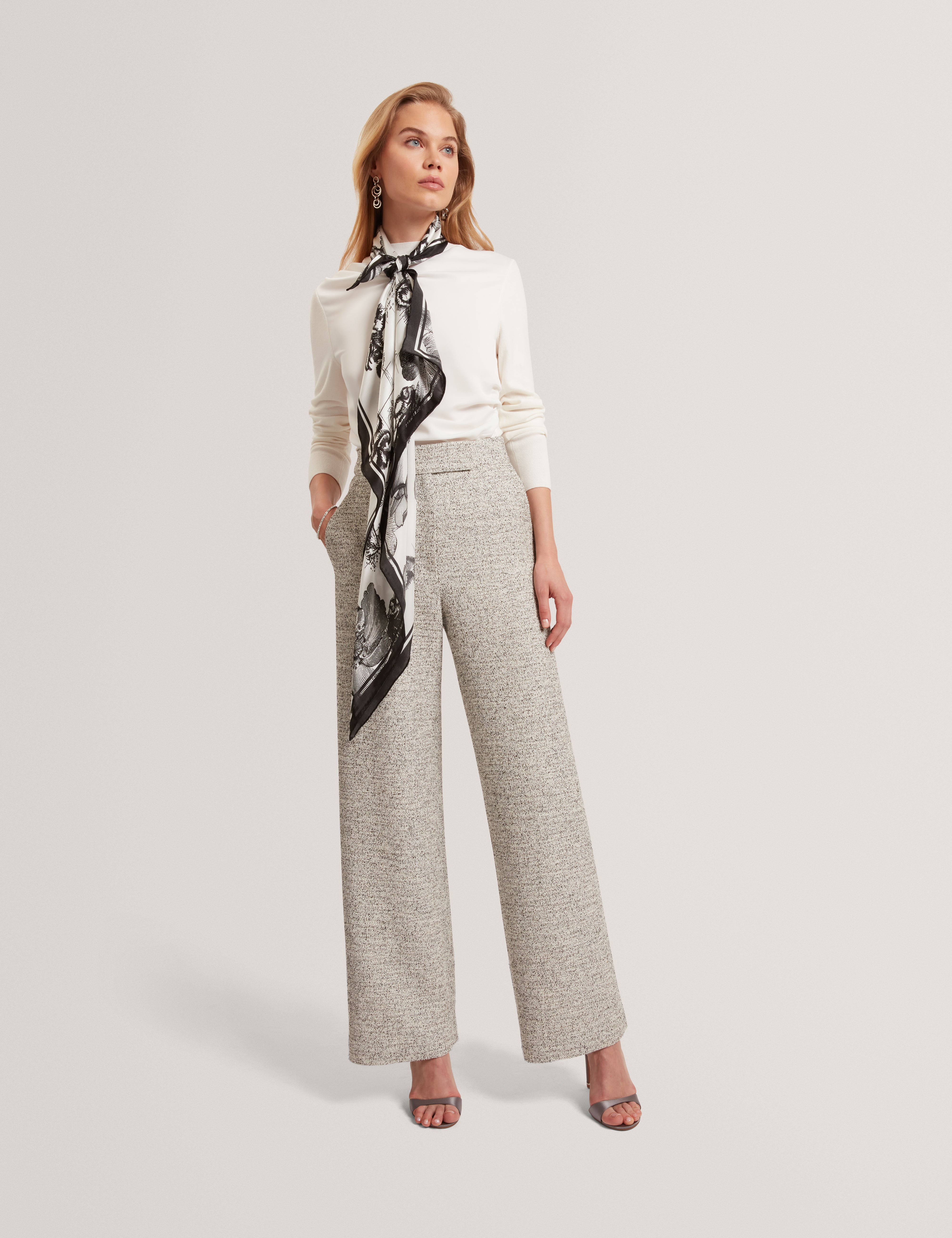 Ekaat Tailored Boucle Wide Leg Trouser Ivory
