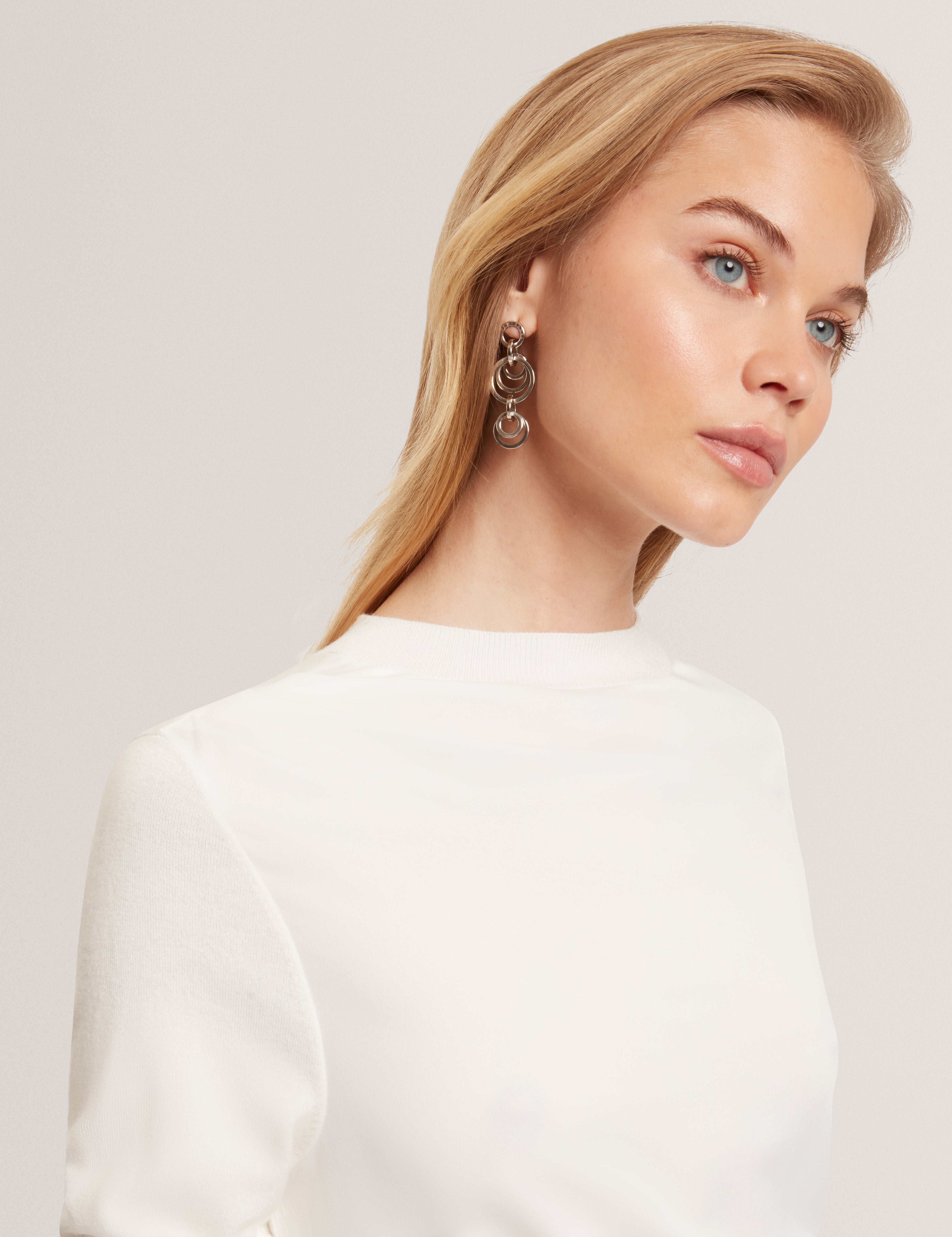 Leslay Draped Front Knitted Long Sleeve Top Ivory