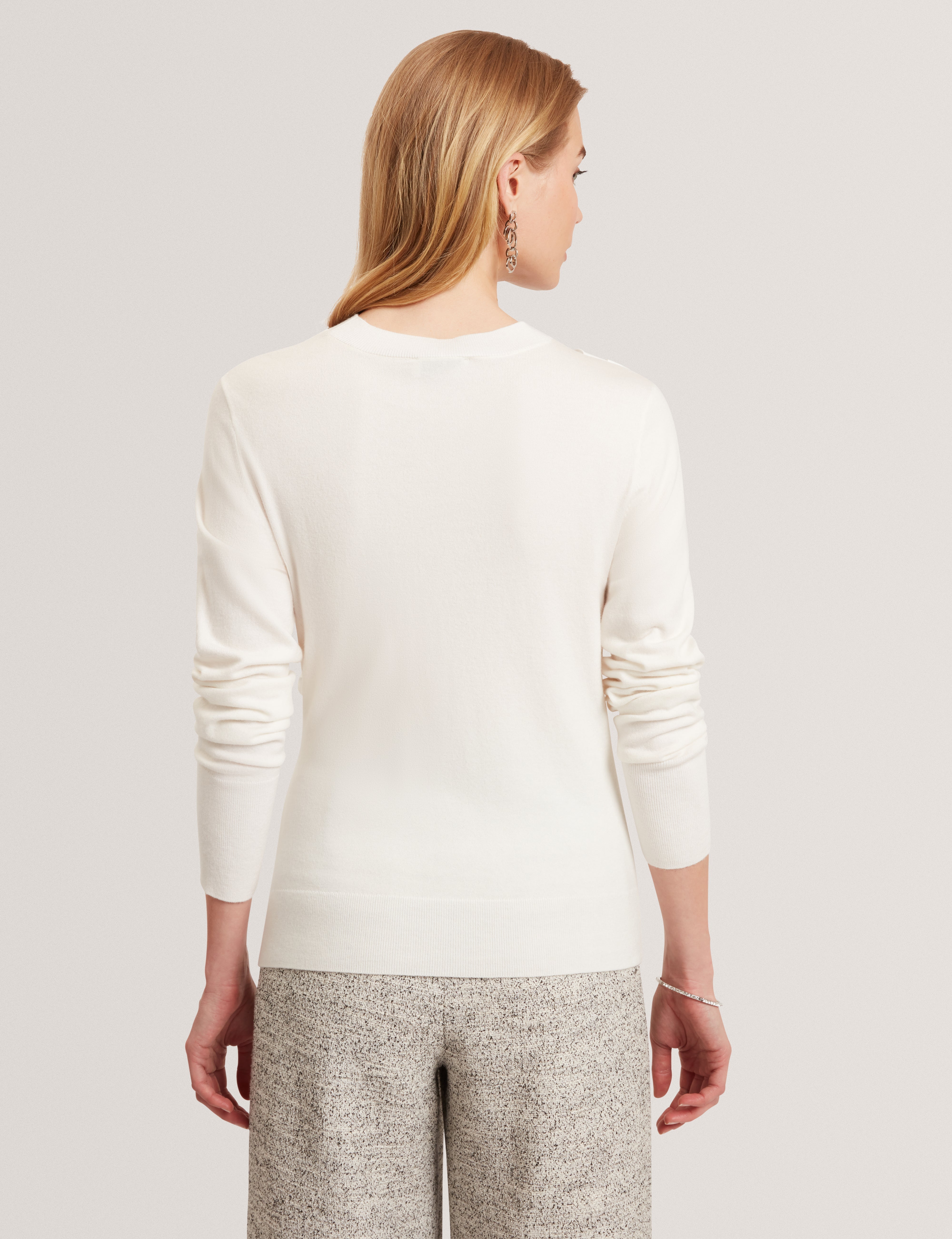 Leslay Draped Front Knitted Long Sleeve Top Ivory