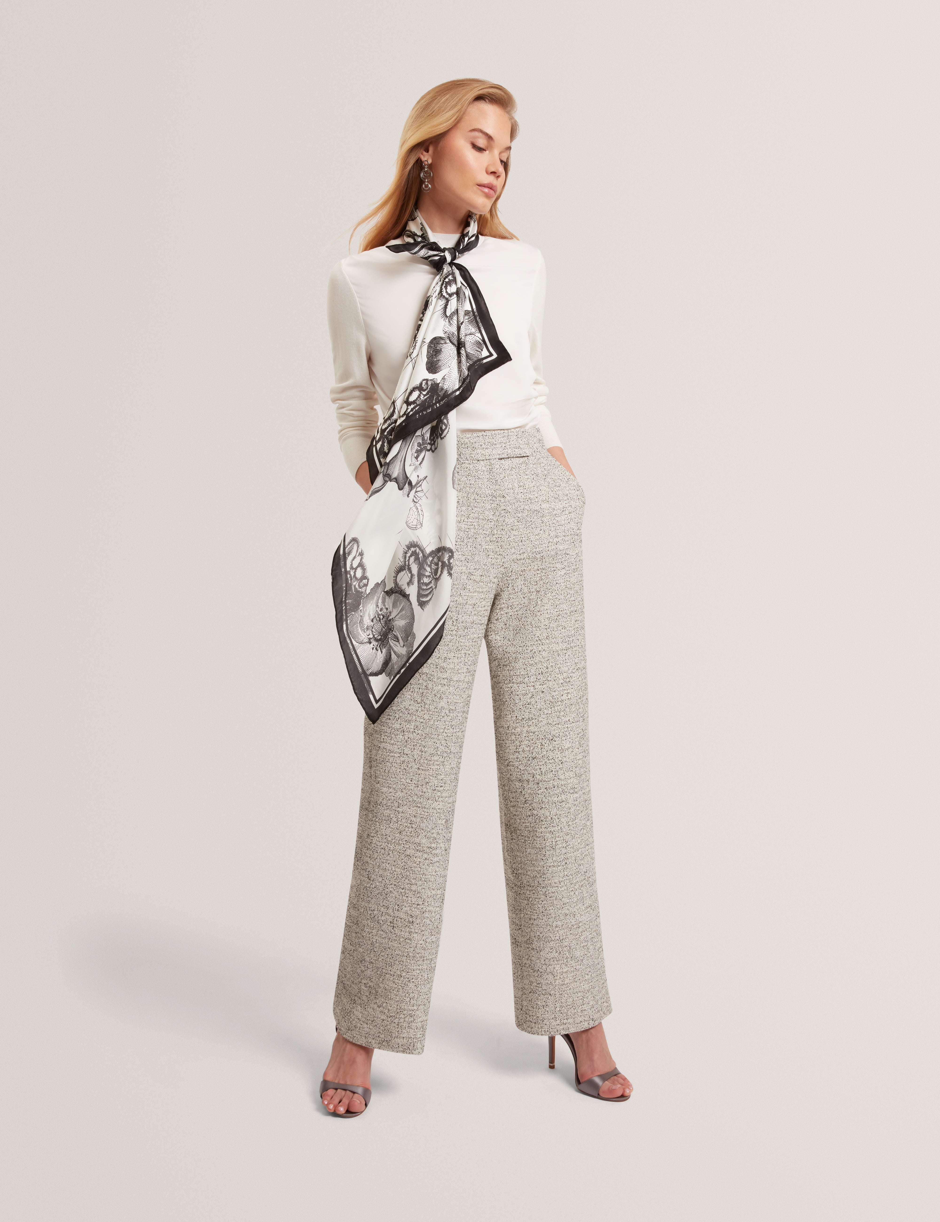 Leslay Draped Front Knitted Long Sleeve Top Ivory