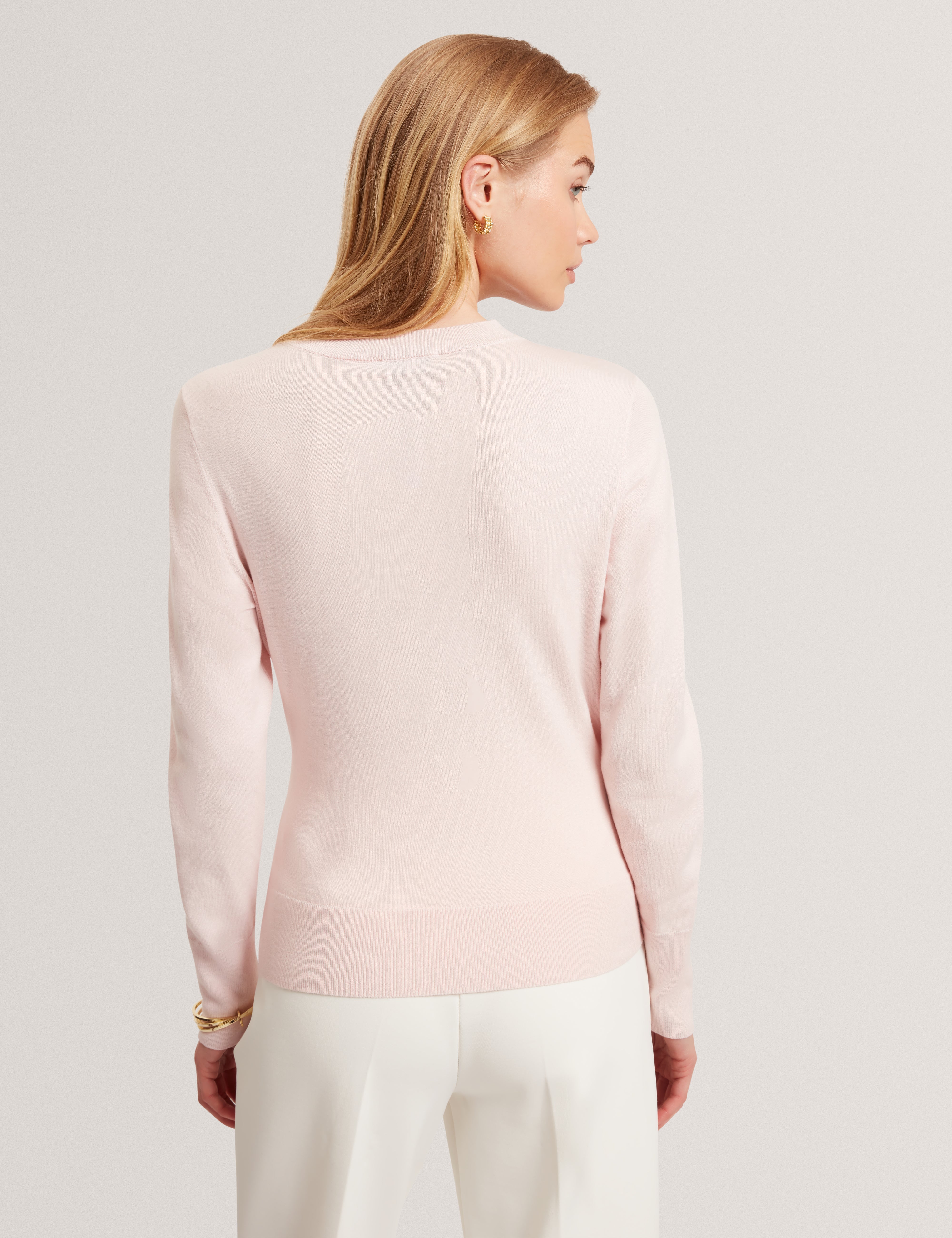 Leslay Draped Front Knitted Long Sleeve Top Pl-Pink