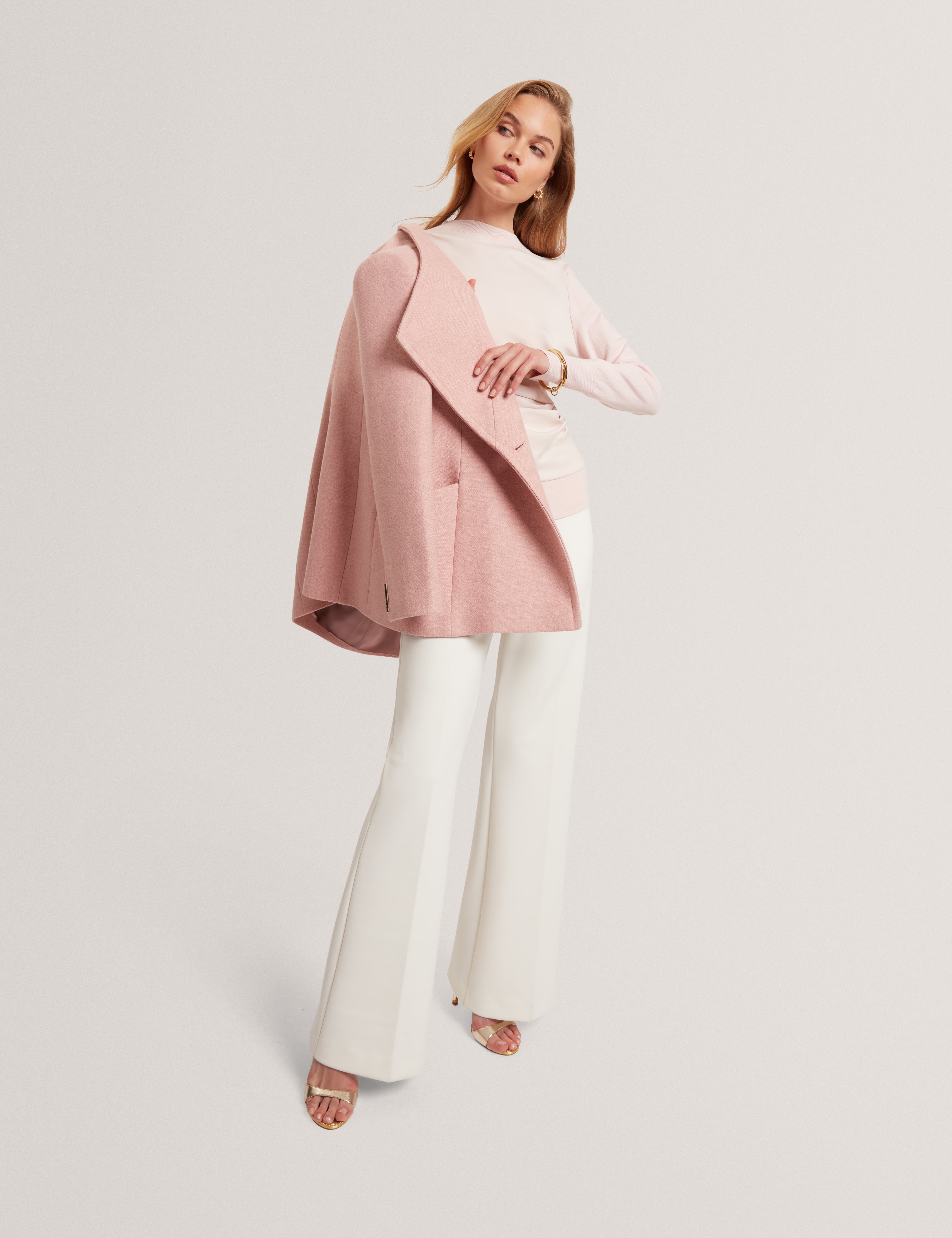 Leslay Draped Front Knitted Long Sleeve Top Pl-Pink