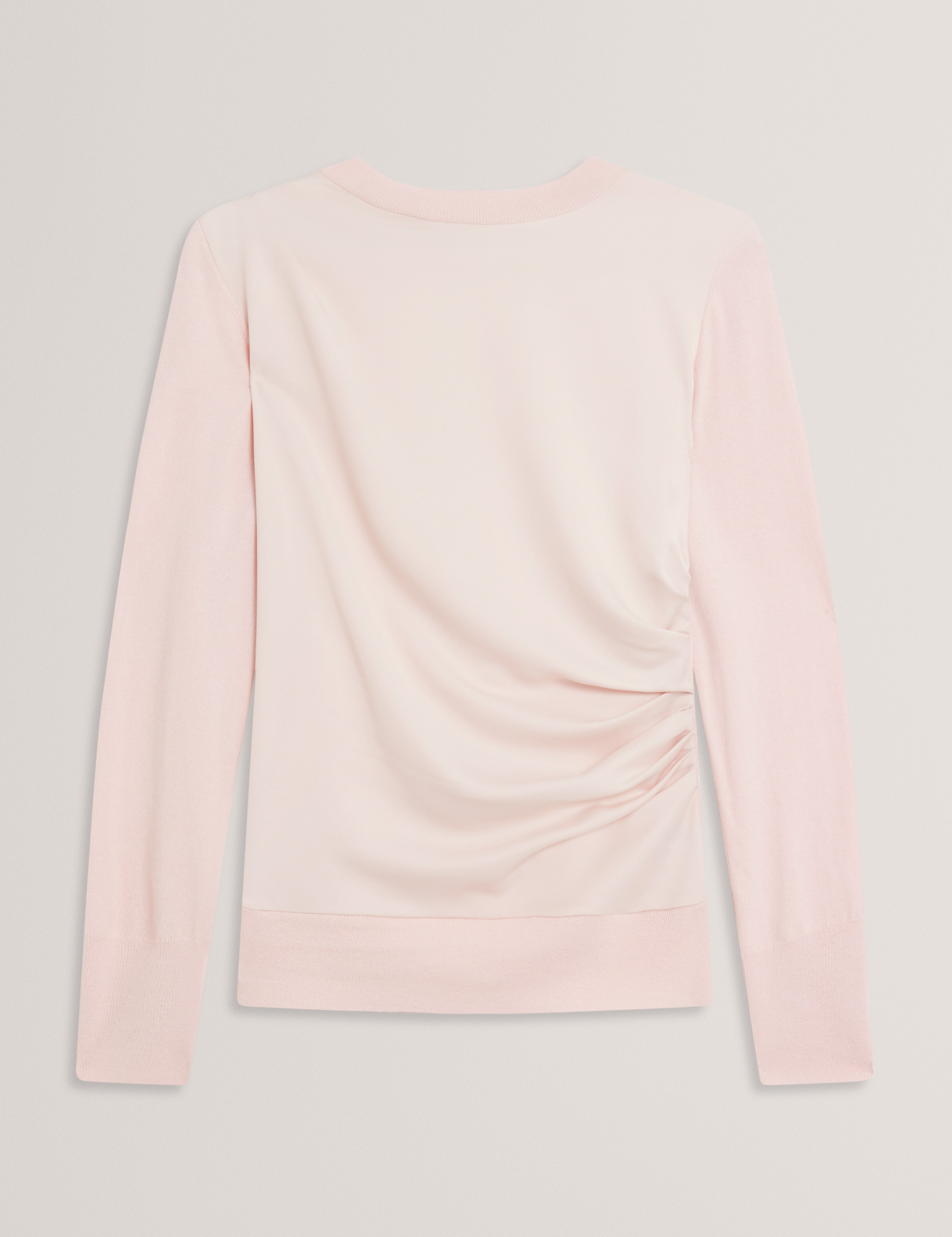 Leslay Draped Front Knitted Long Sleeve Top Pl-Pink