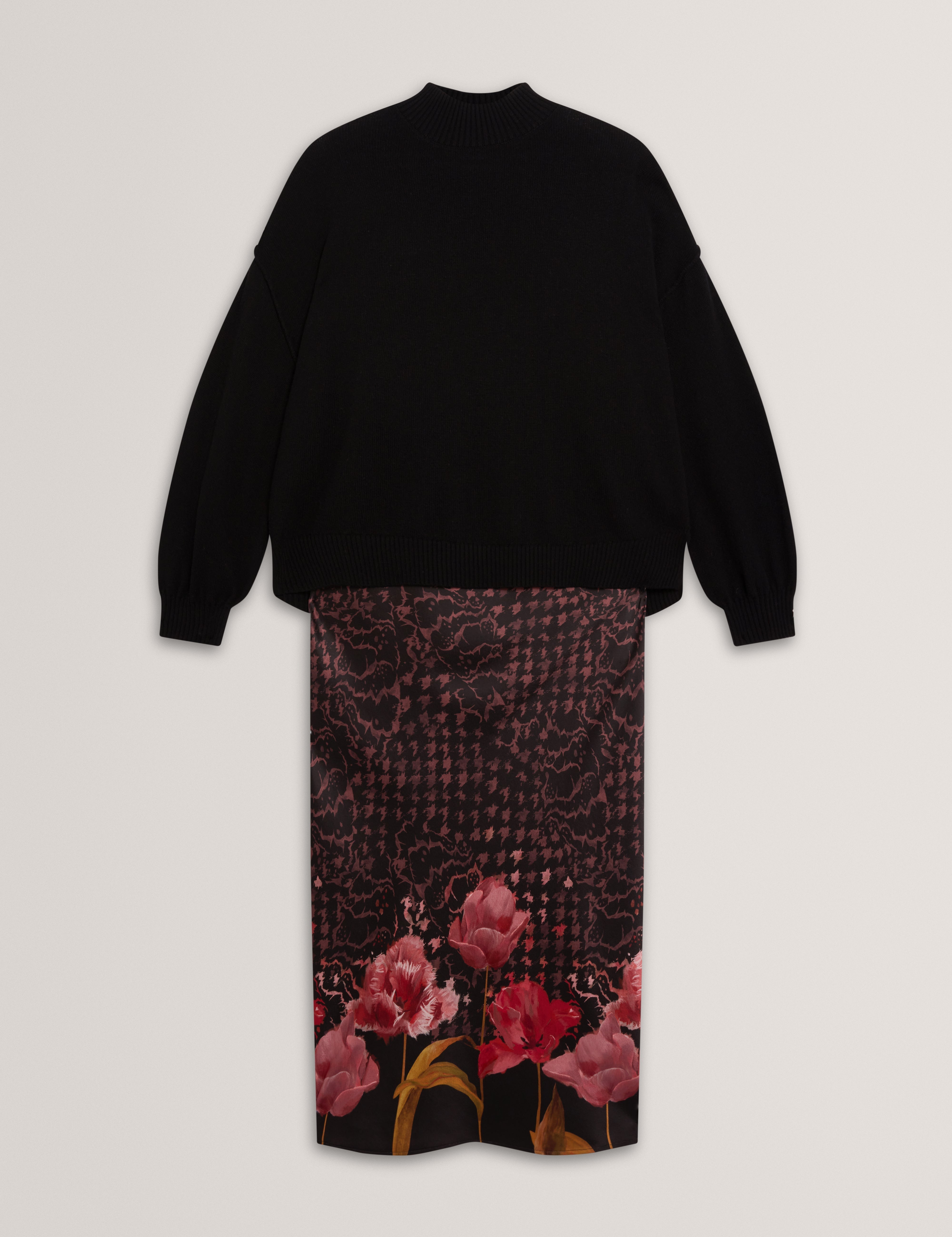 Kaatyy Knitted Jumper With Printed Slip Dress Black