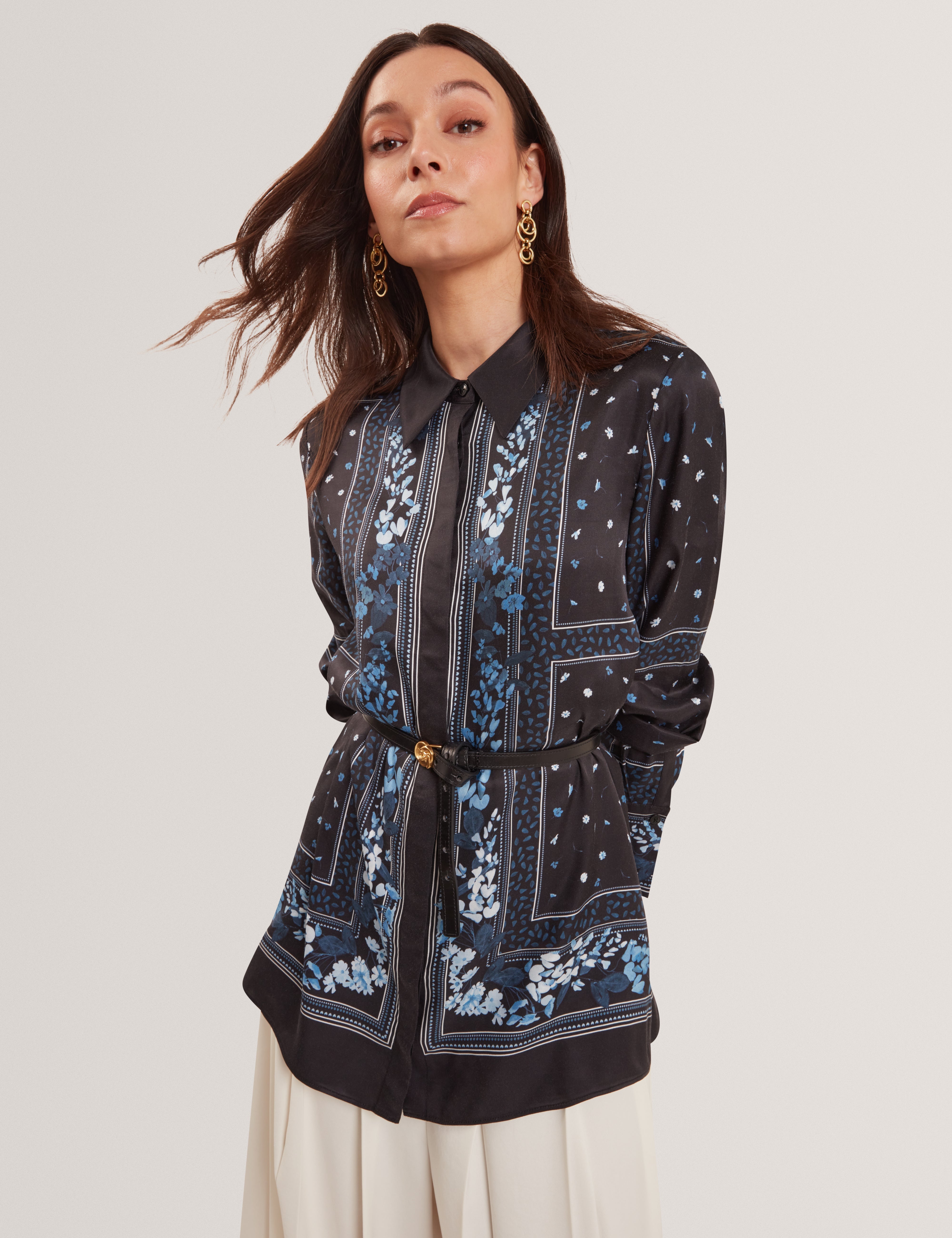 Nohva Printed Longline Shirt Black