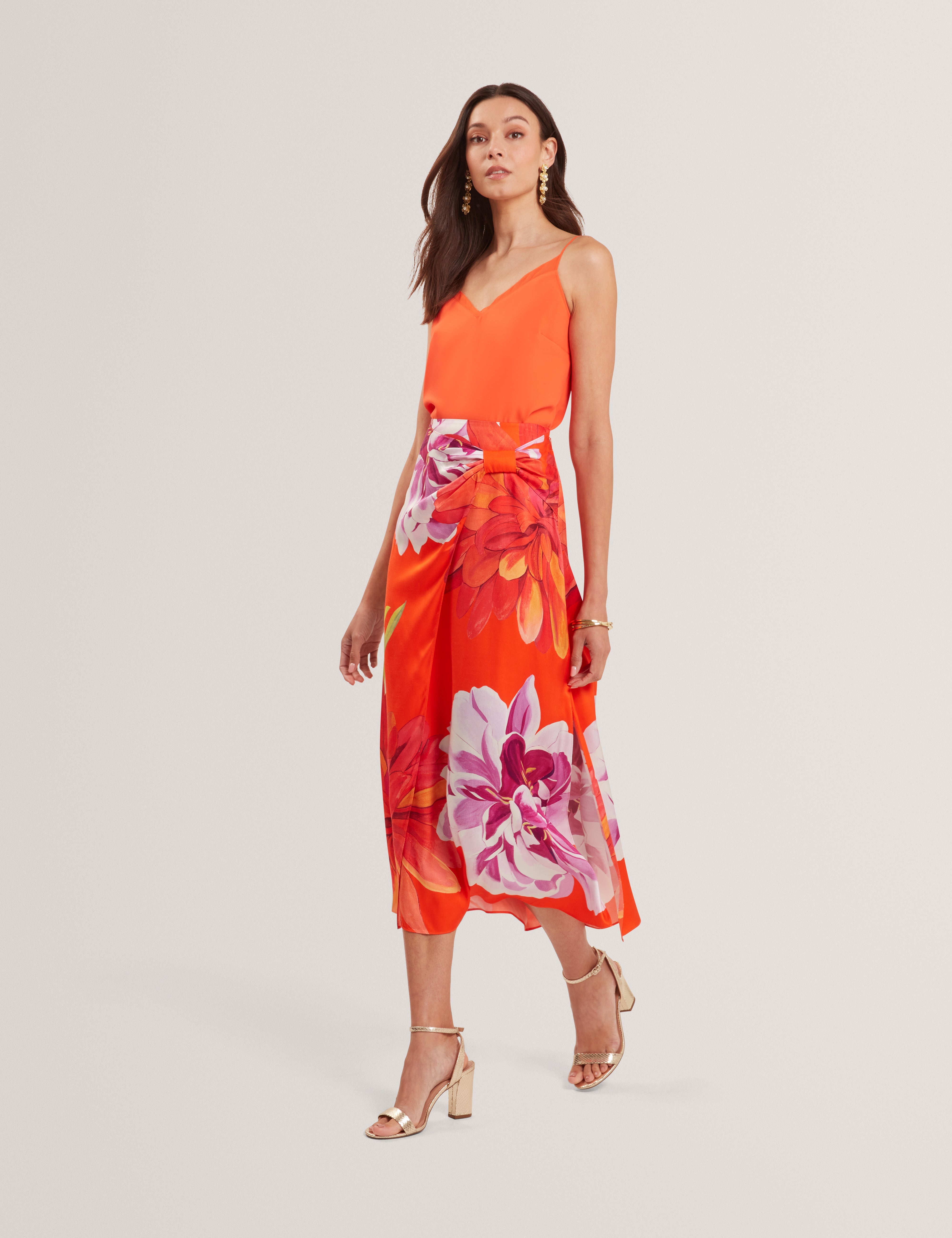 Neoa Printed Asymmetric Midi Skirt Orange