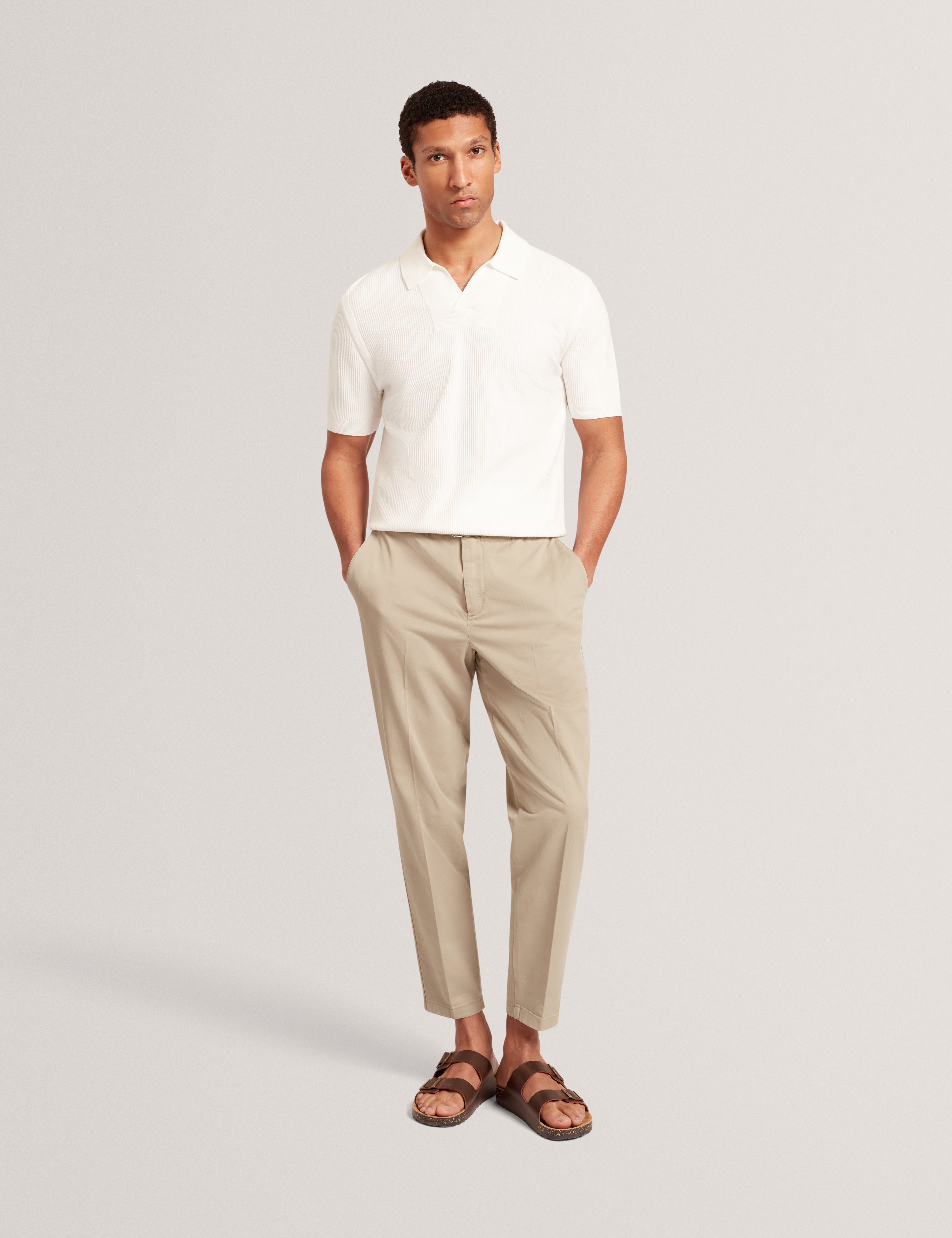 Aindrea Short Sleeve Stitch Detail Open Neck Polo White