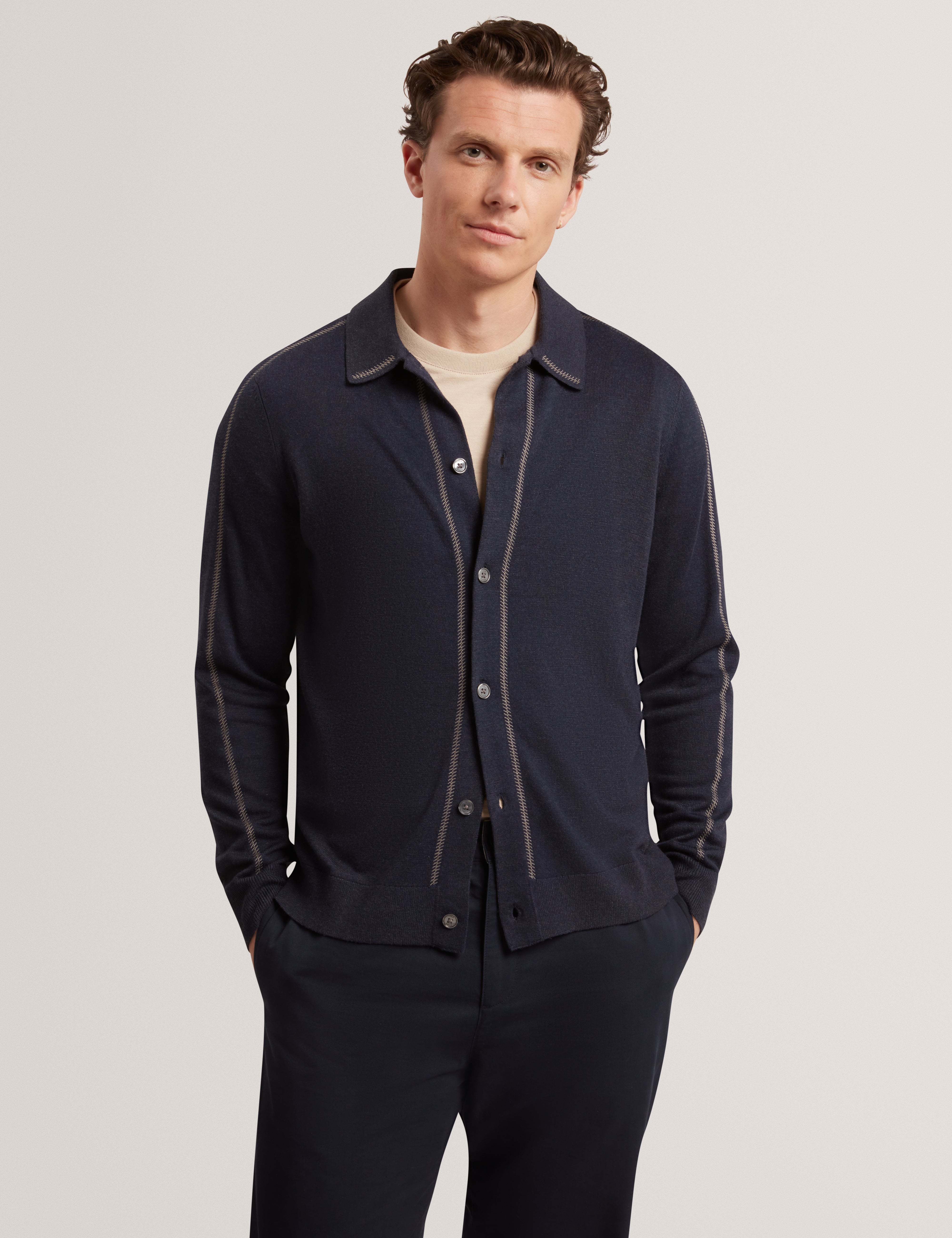 ديارماد قميص بولو بأكمام طويلة لون كحلي