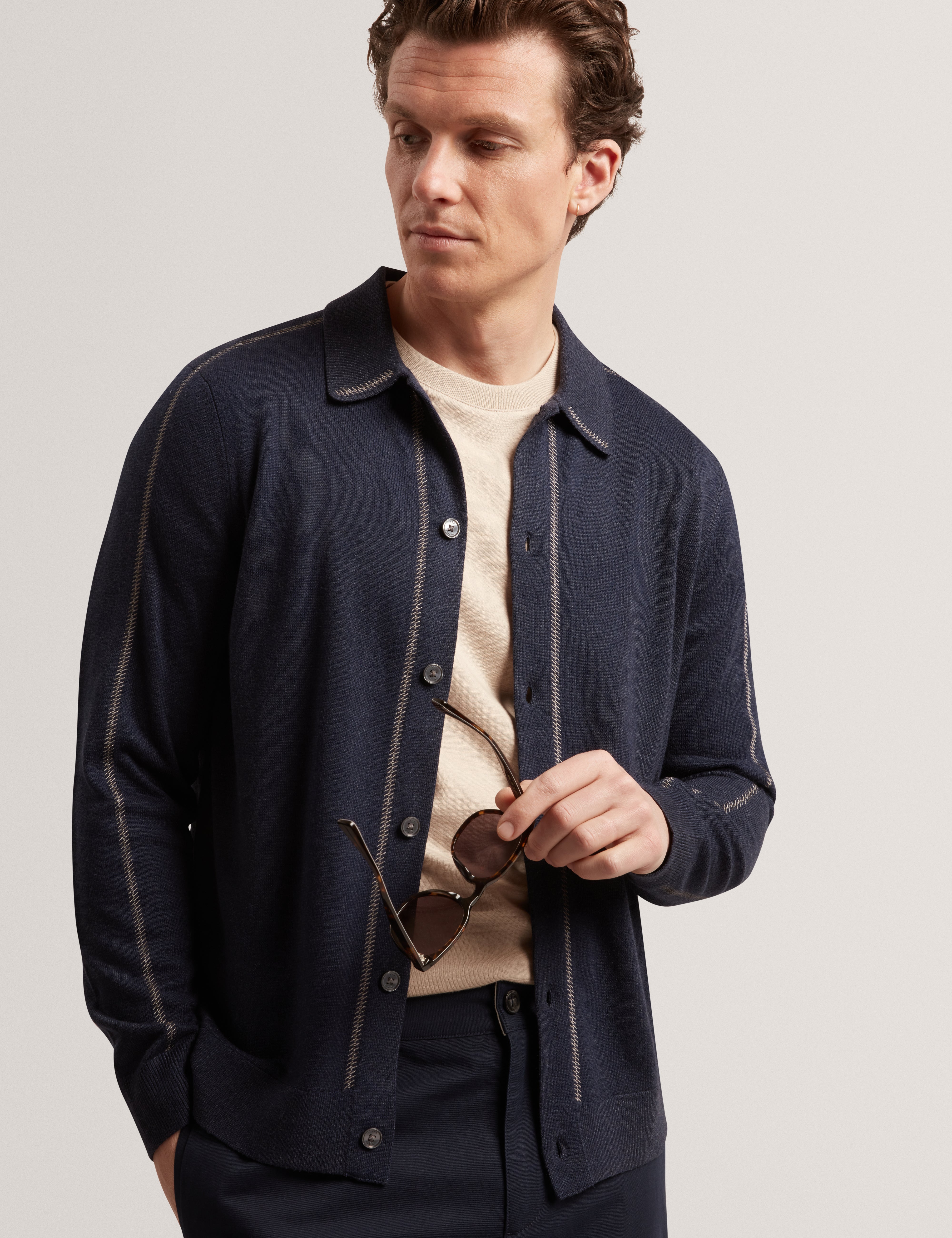 ديارماد قميص بولو بأكمام طويلة لون كحلي