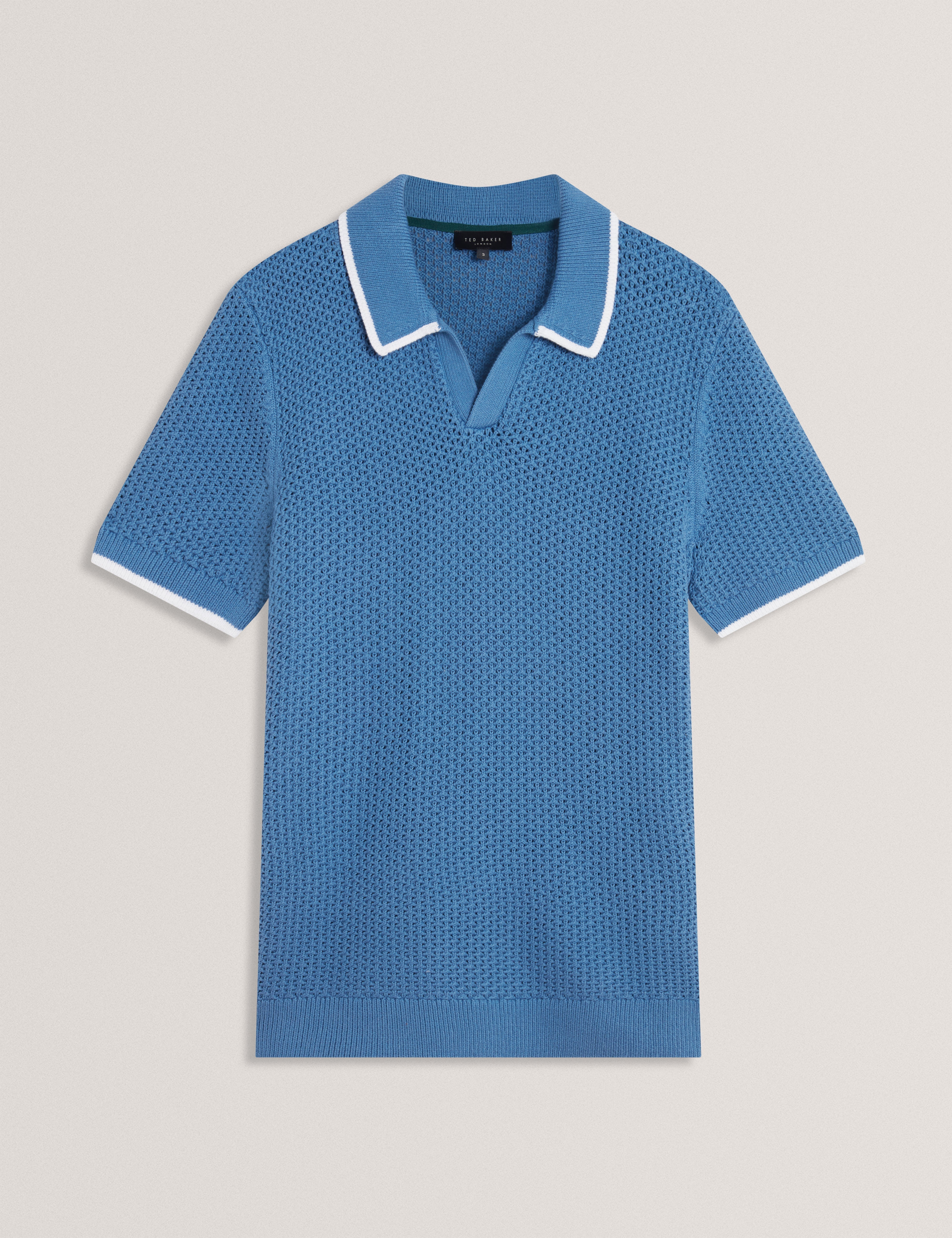 Sachair Short Sleeve Waffle Stitch Open Neck Polo Lt-Blue