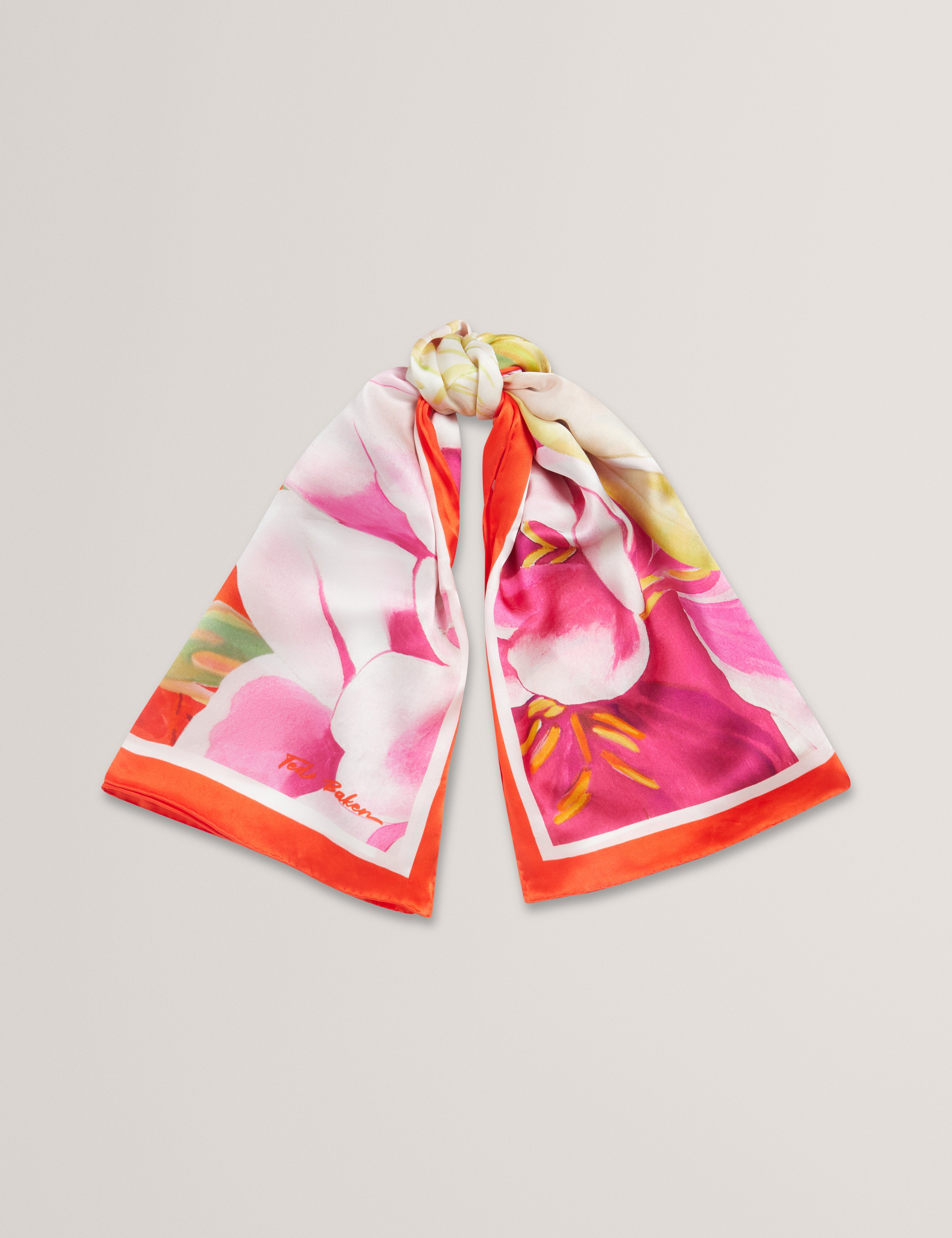 Amadia Floral Bloom Silk Square Scarf Red