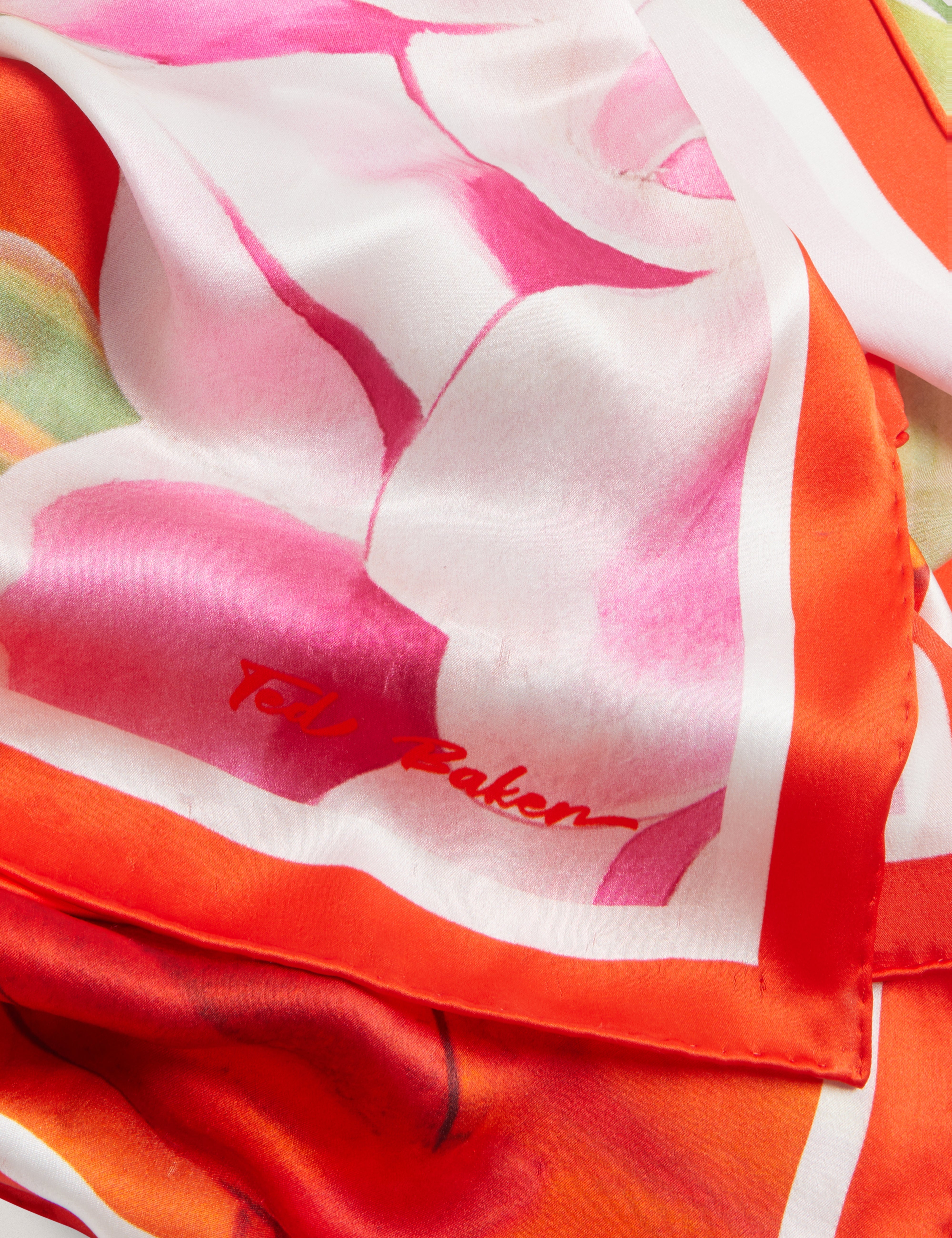 Amadia Floral Bloom Silk Square Scarf Red