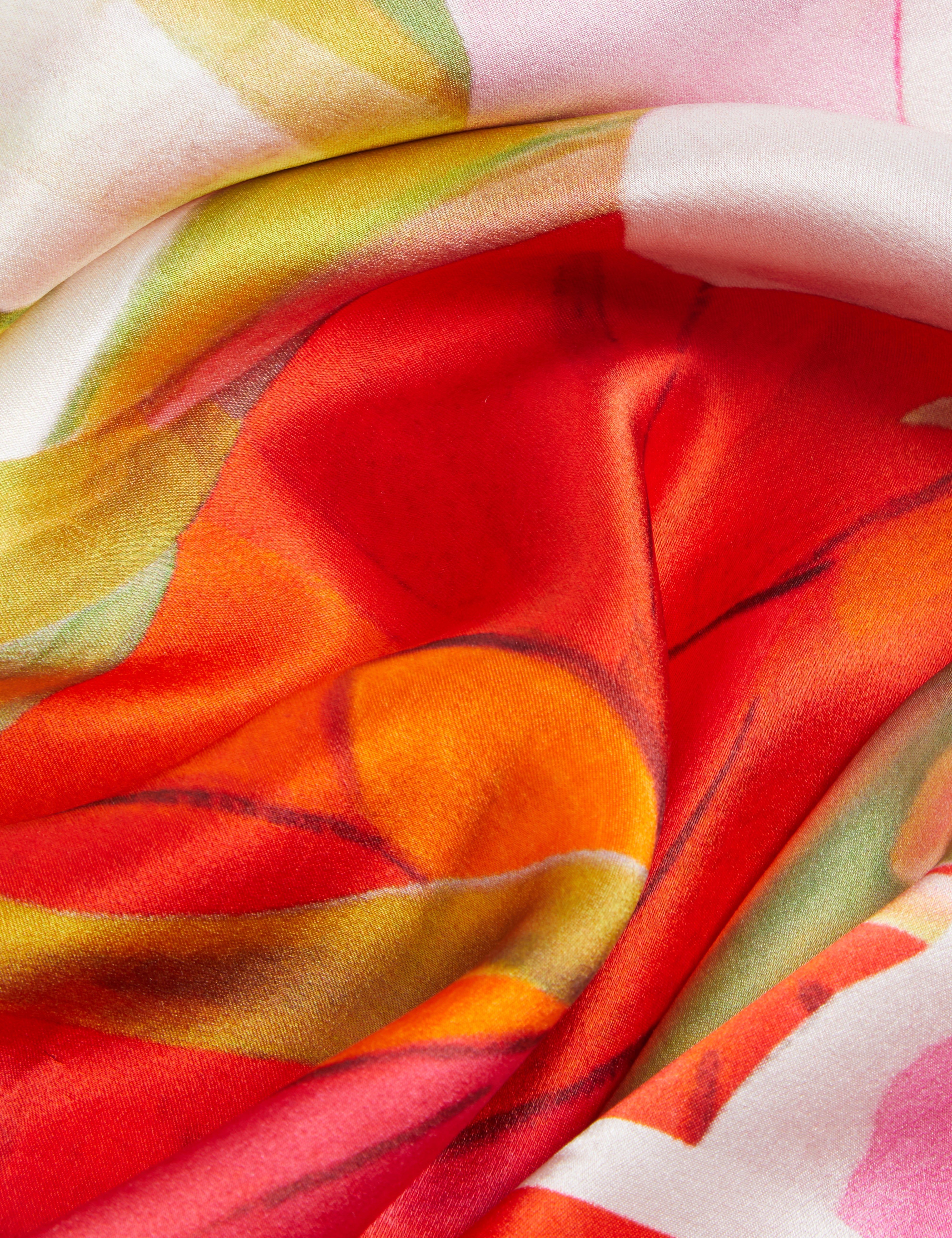 Amadia Floral Bloom Silk Square Scarf Red