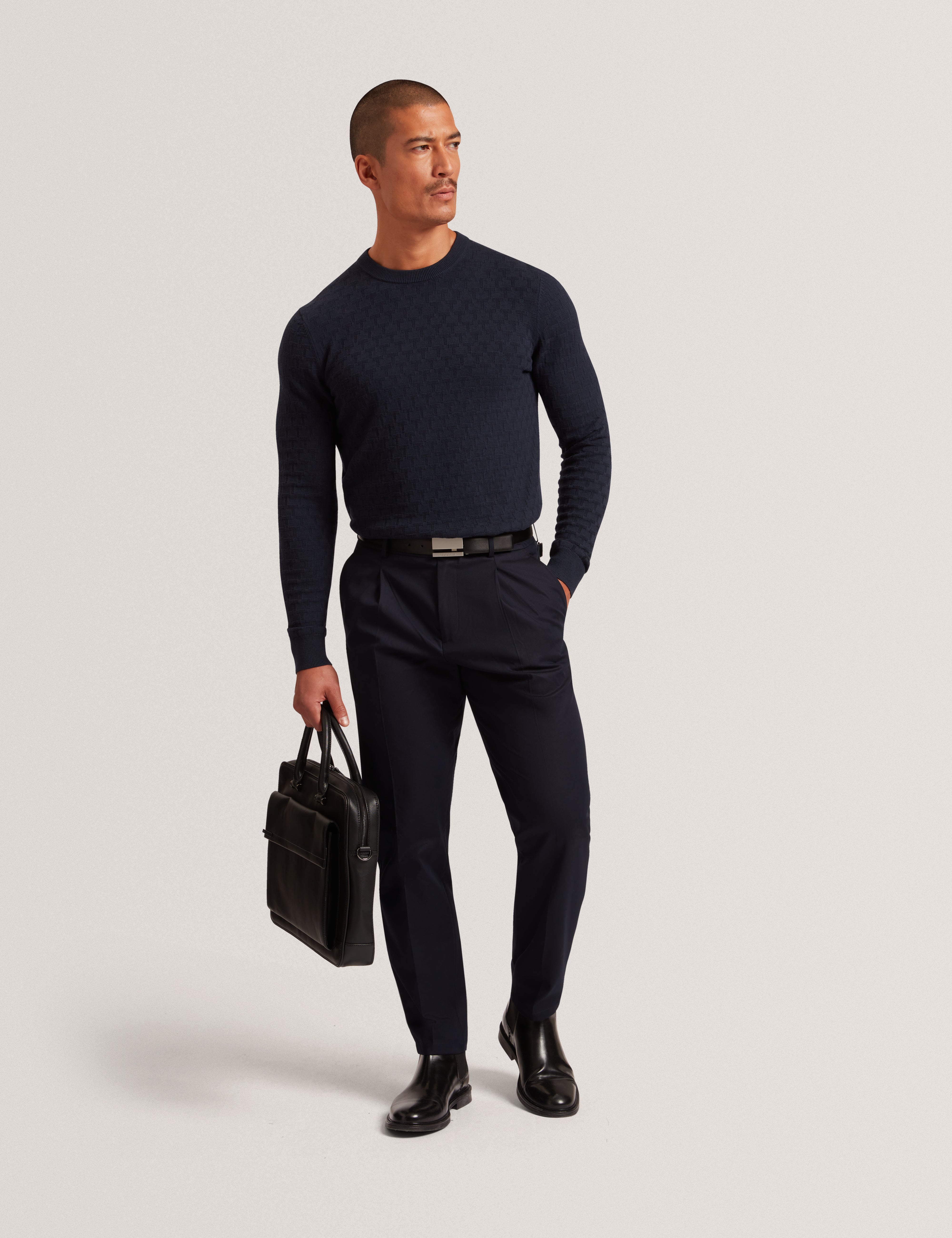 Sainsy T Stitch Crew Neck Navy